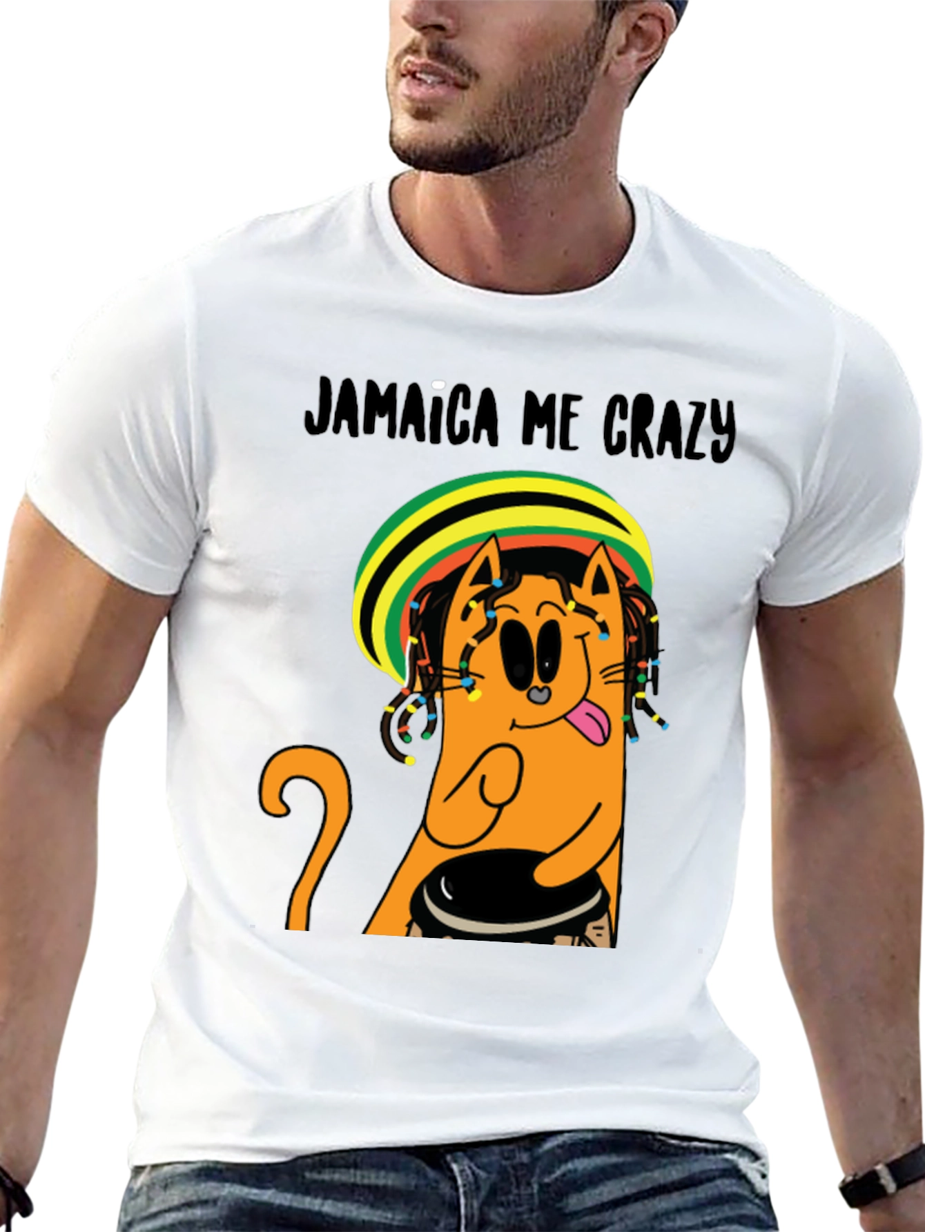 Jamaica Me Crazy T-Shirt - Cat Reggae Design