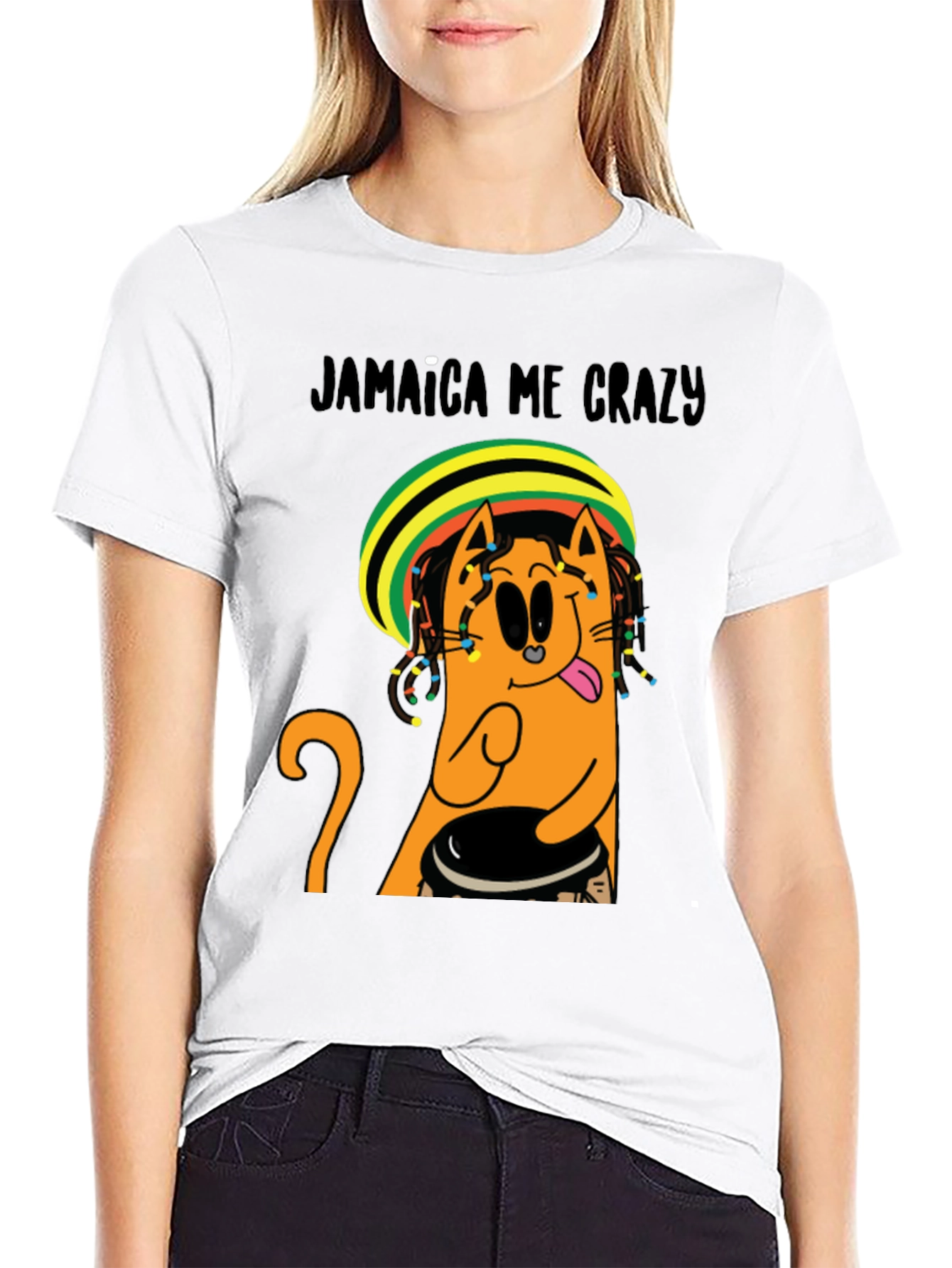 Jamaica Me Crazy T-Shirt - Cat Reggae Design