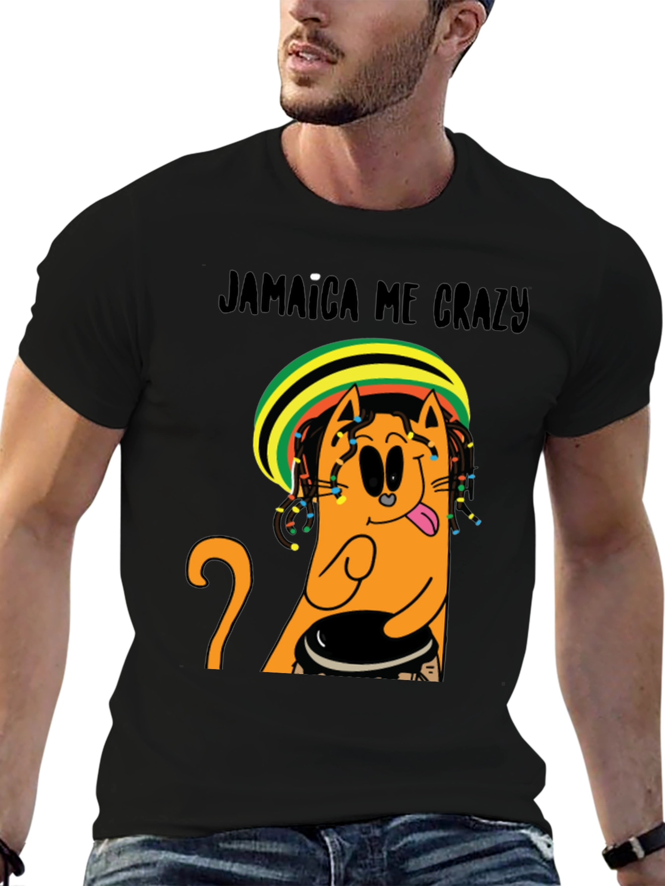 Jamaica Me Crazy T-Shirt - Cat Reggae Design