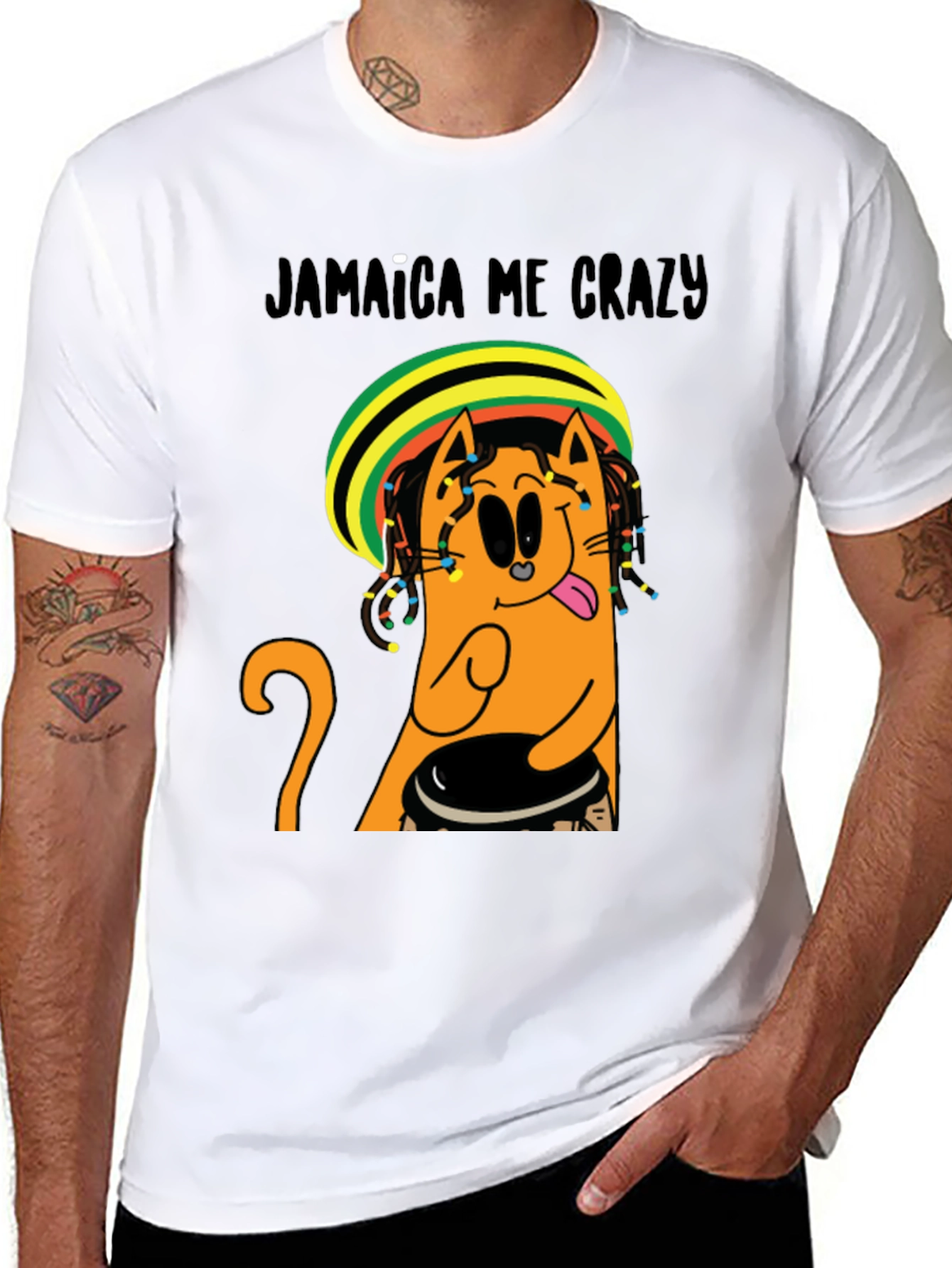 Jamaica Me Crazy T-Shirt - Cat Reggae Design