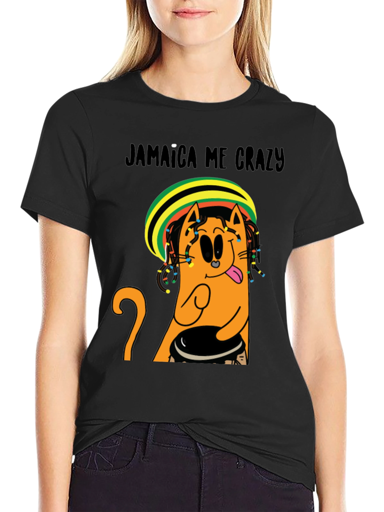 Jamaica Me Crazy T-Shirt - Cat Reggae Design