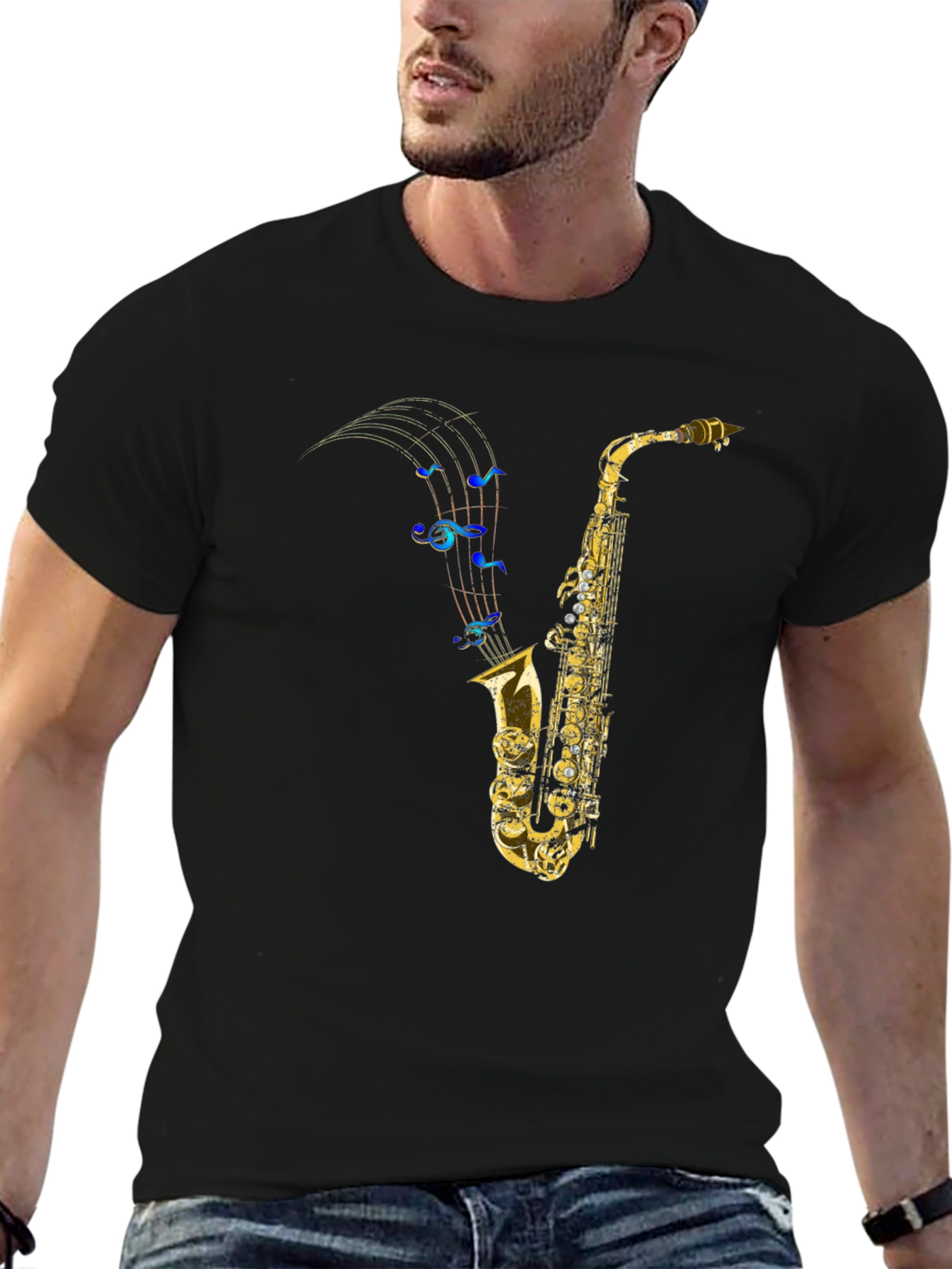 Saxophone Music Note Graphic T-Shirt