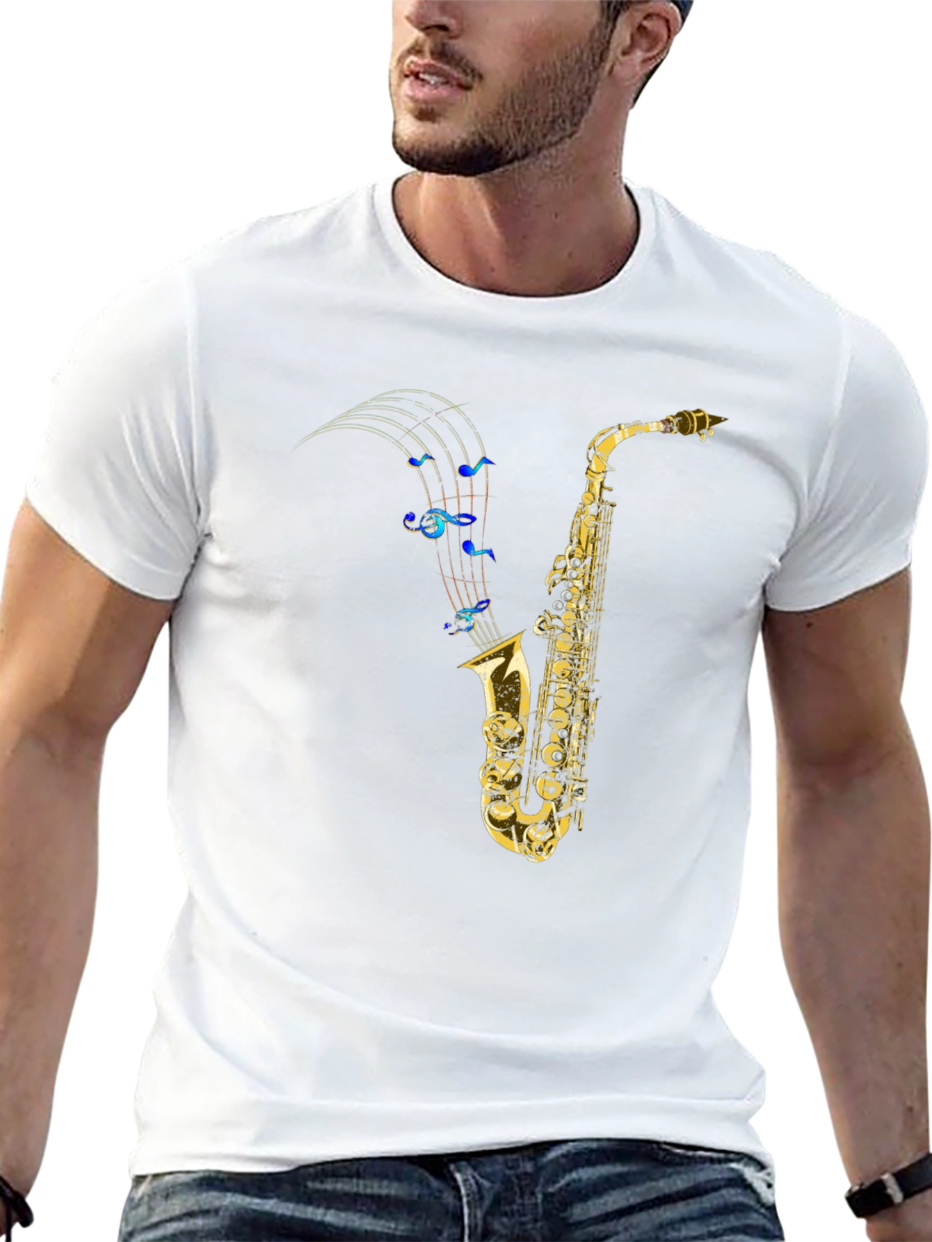 Saxophone Music Note Graphic T-Shirt