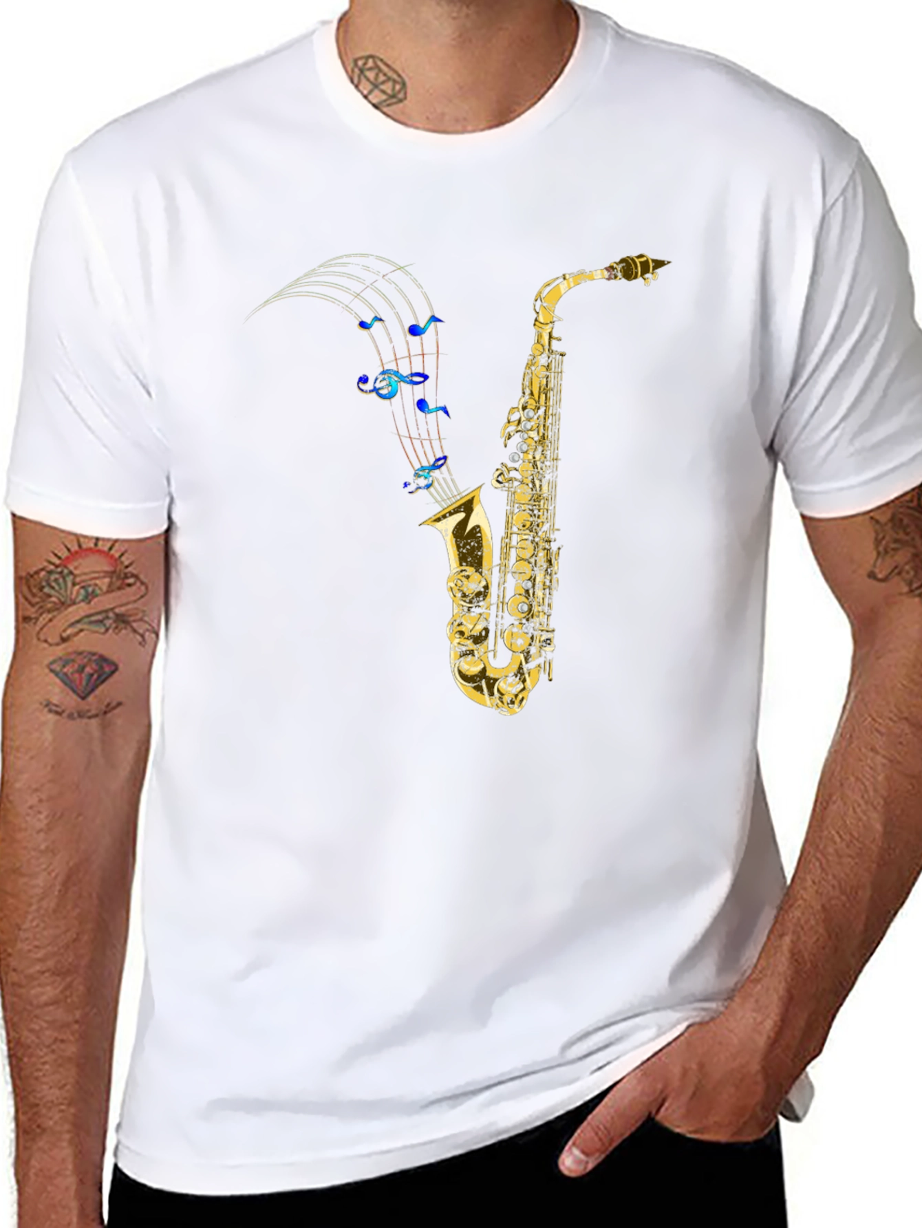 Saxophone Music Note Graphic T-Shirt