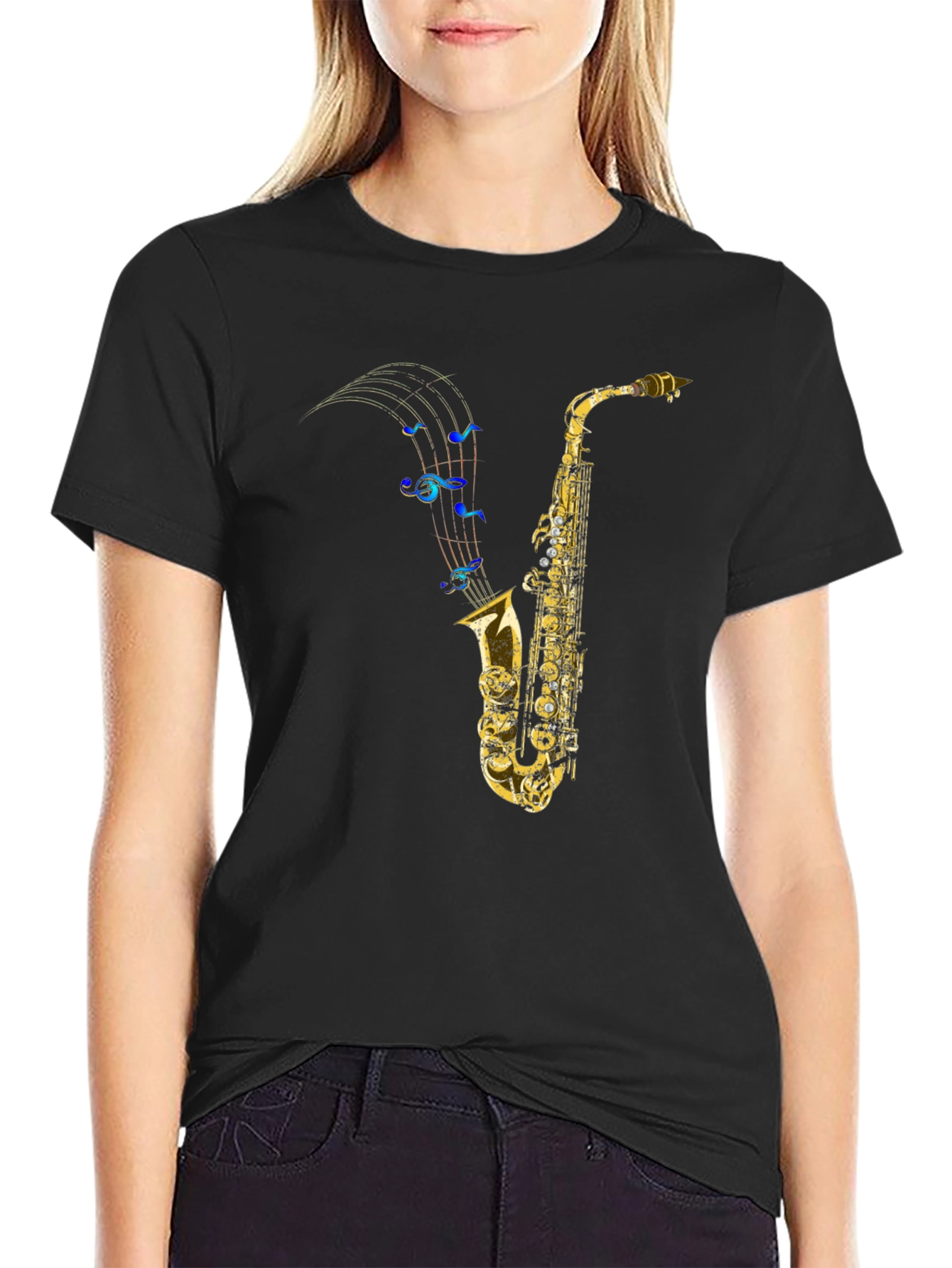 Saxophone Music Note Graphic T-Shirt