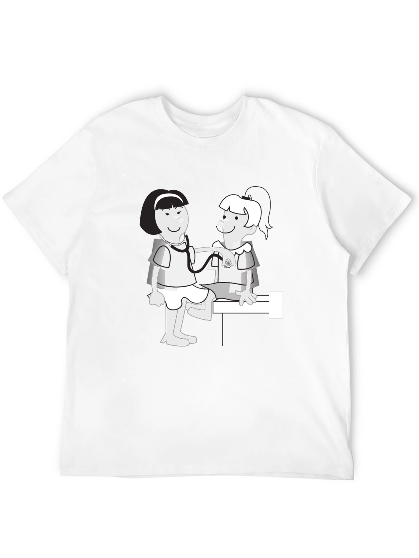 Cartoon Nurse Graphic T-Shirt - Classic Crew Neck