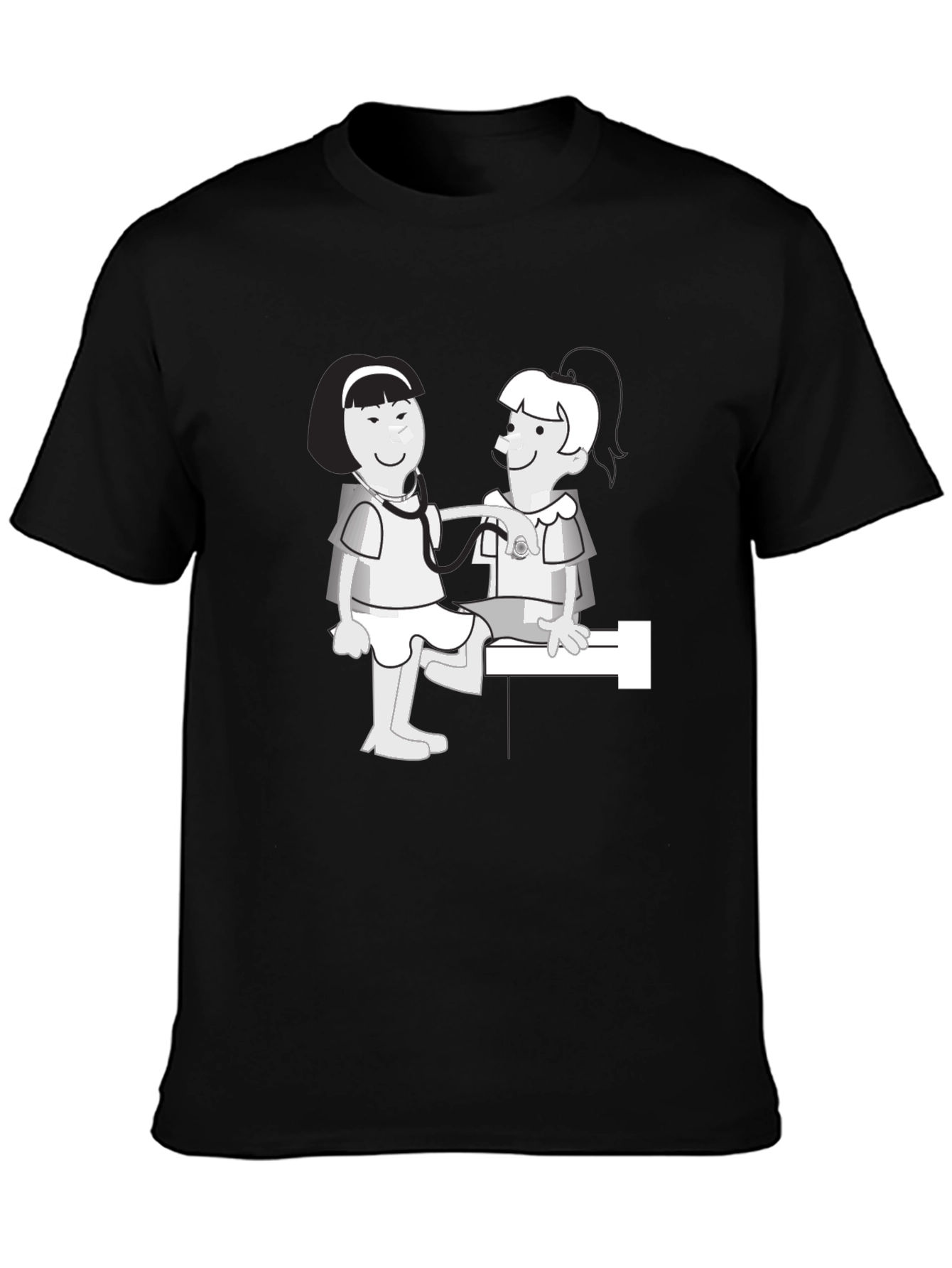 Cartoon Nurse Graphic T-Shirt - Classic Crew Neck
