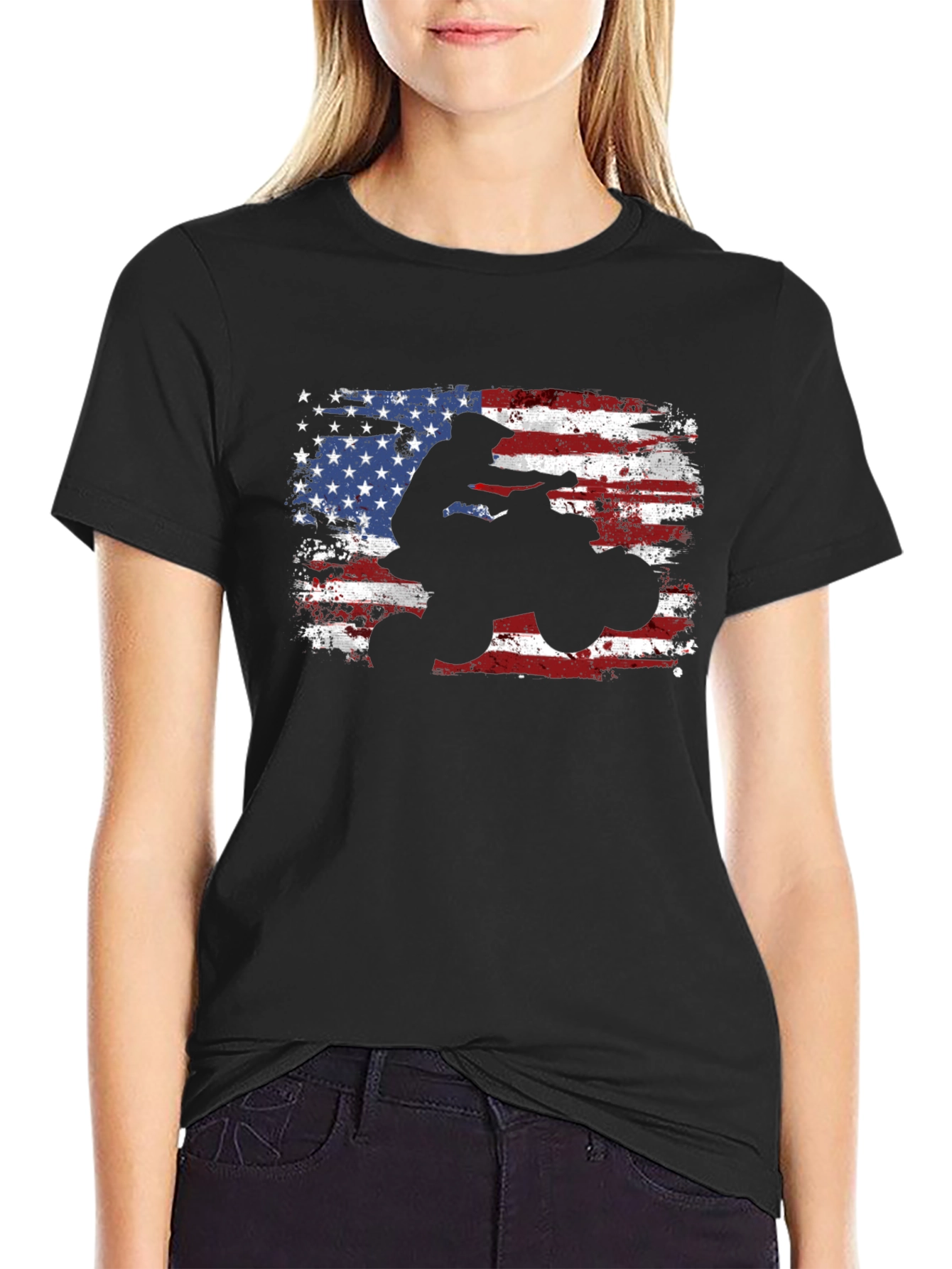 American Flag ATV Rider Black T-Shirt