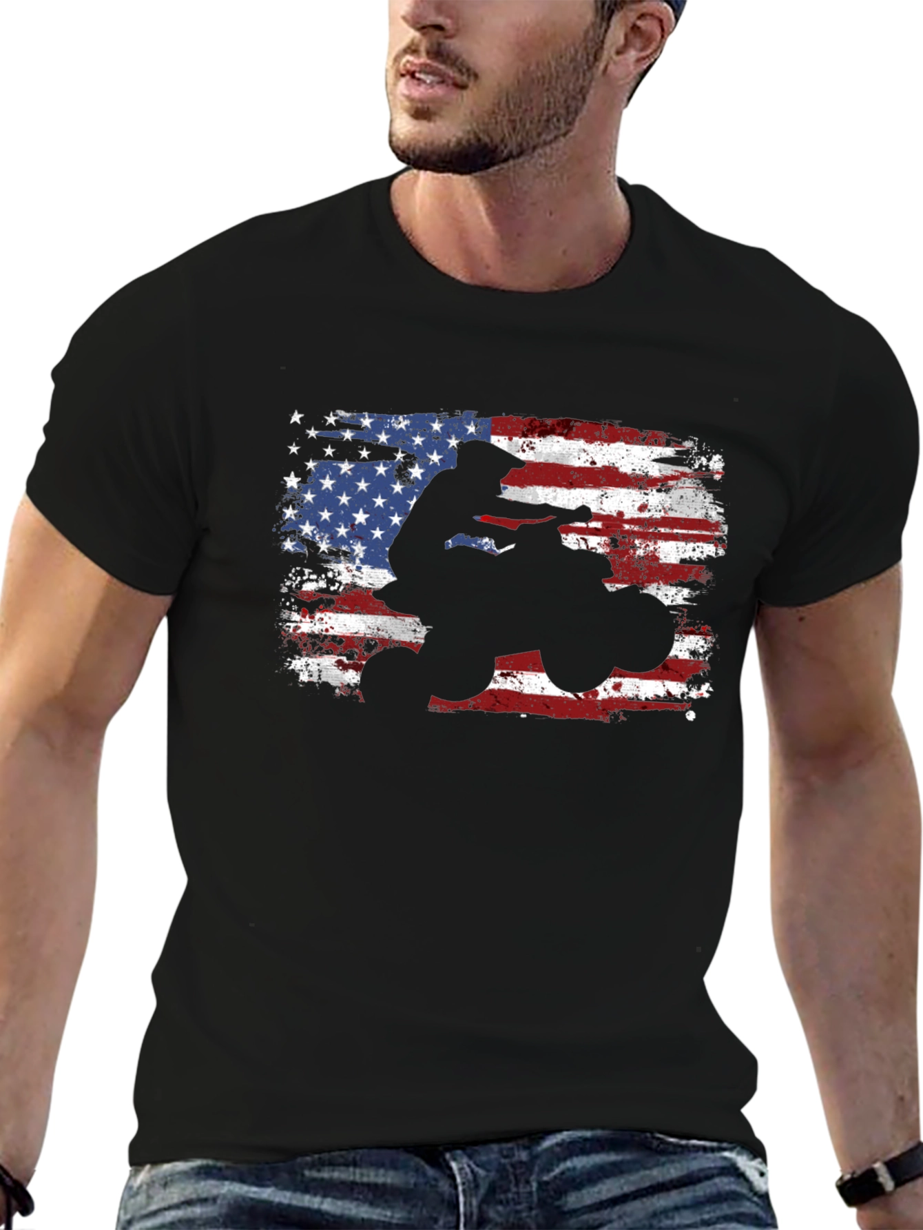 American Flag ATV Rider Black T-Shirt