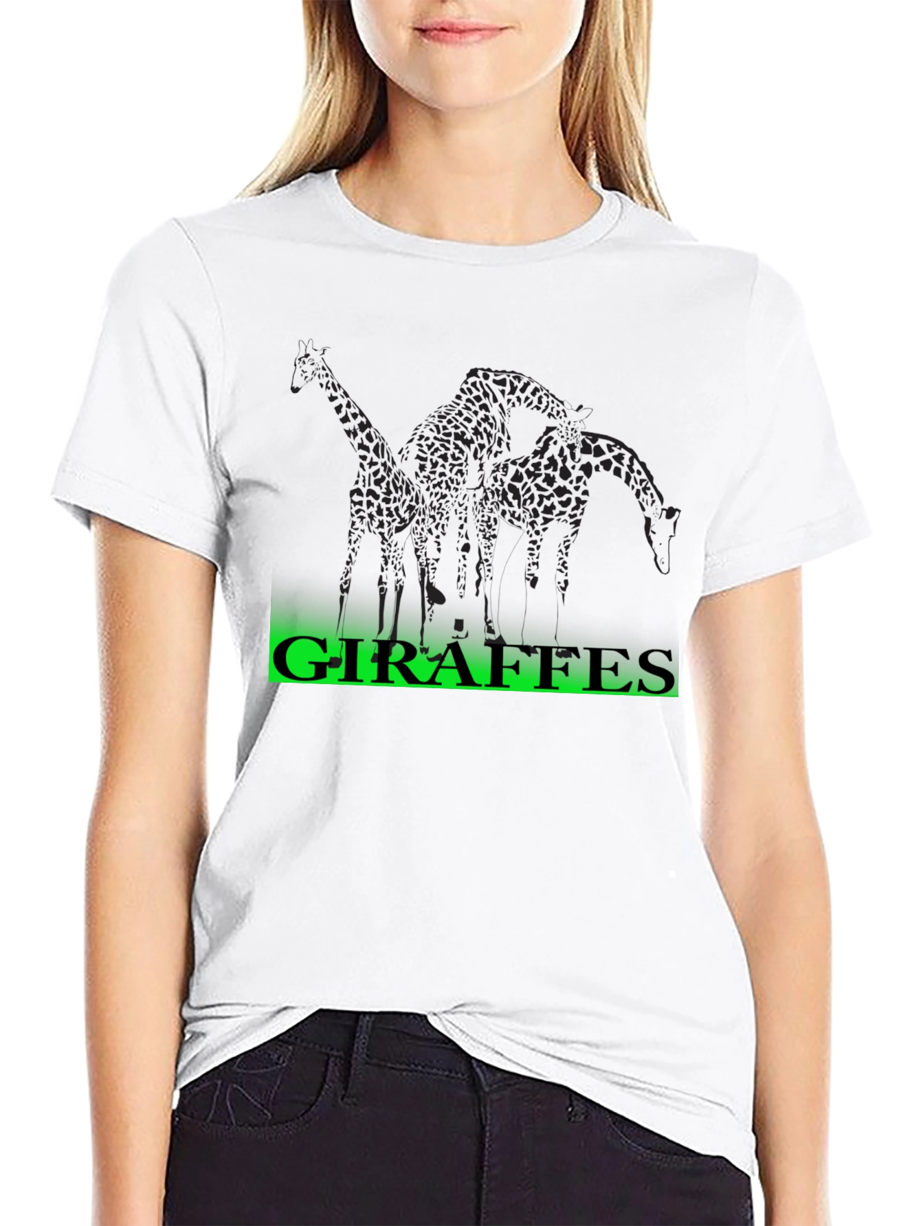 Giraffe Graphic Print Tee - Casual Black T-Shirt