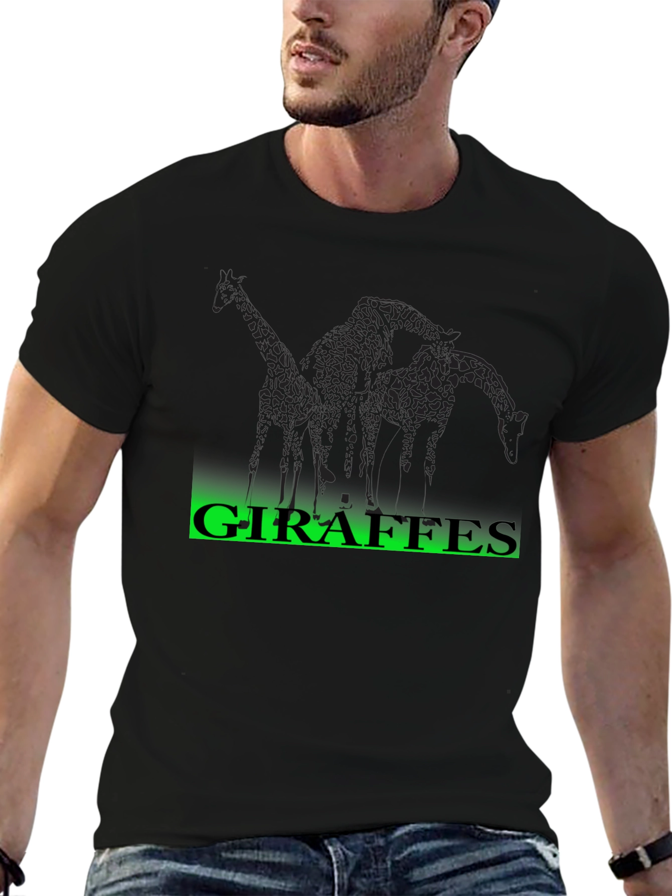 Giraffe Graphic Print Tee - Casual Black T-Shirt