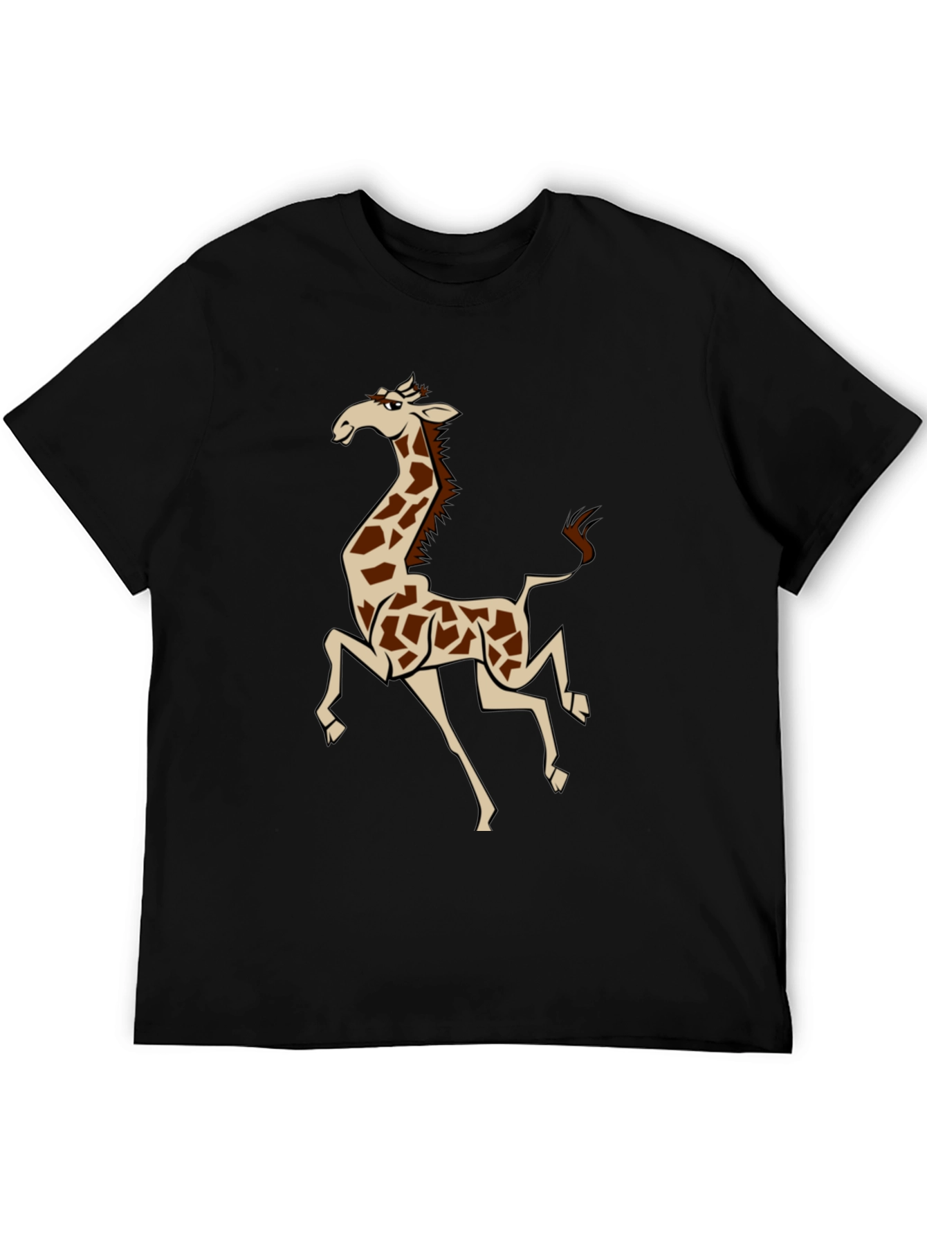 Cartoon Giraffe Graphic T-Shirt - Black