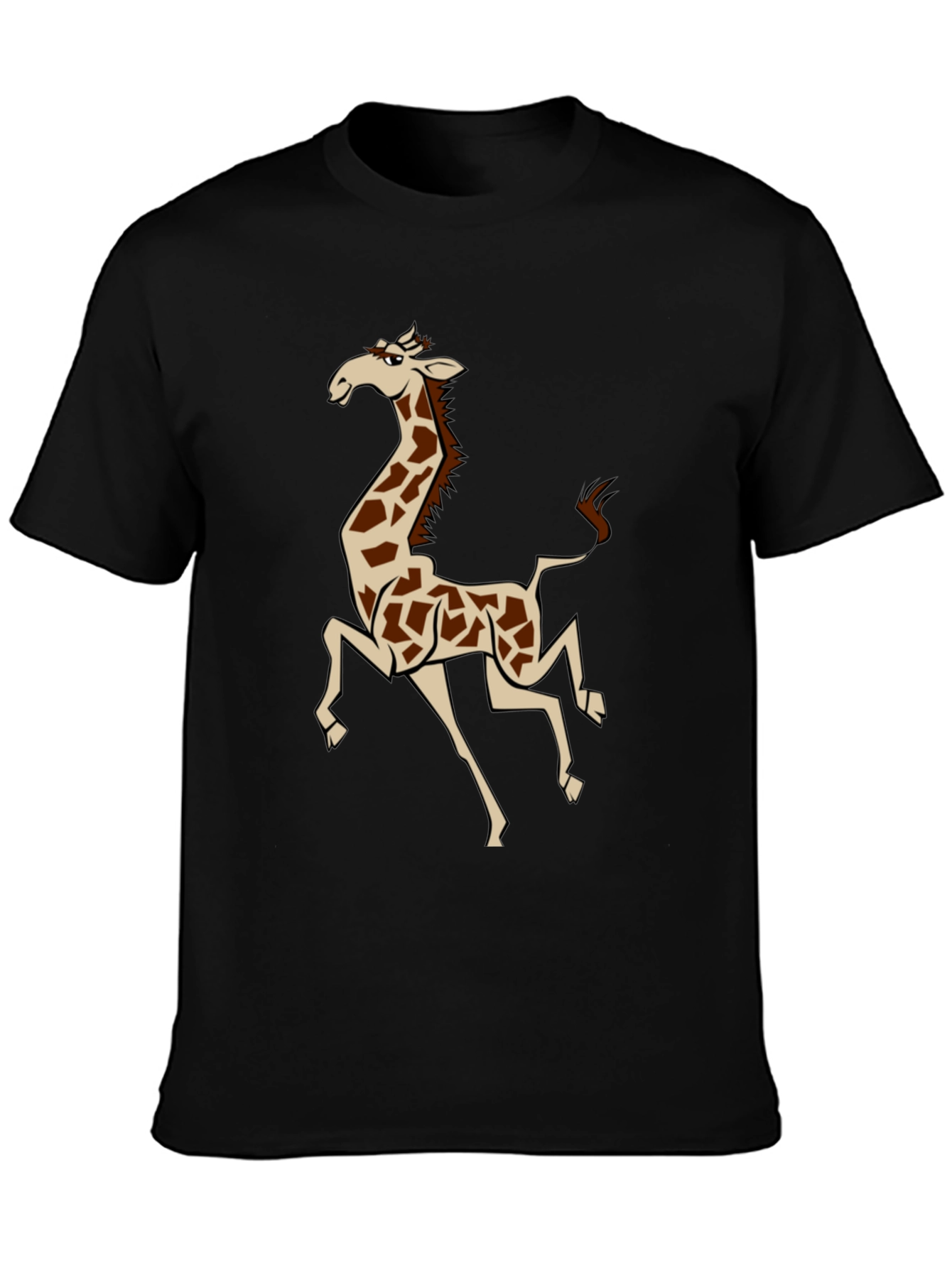 Cartoon Giraffe Graphic T-Shirt - Black