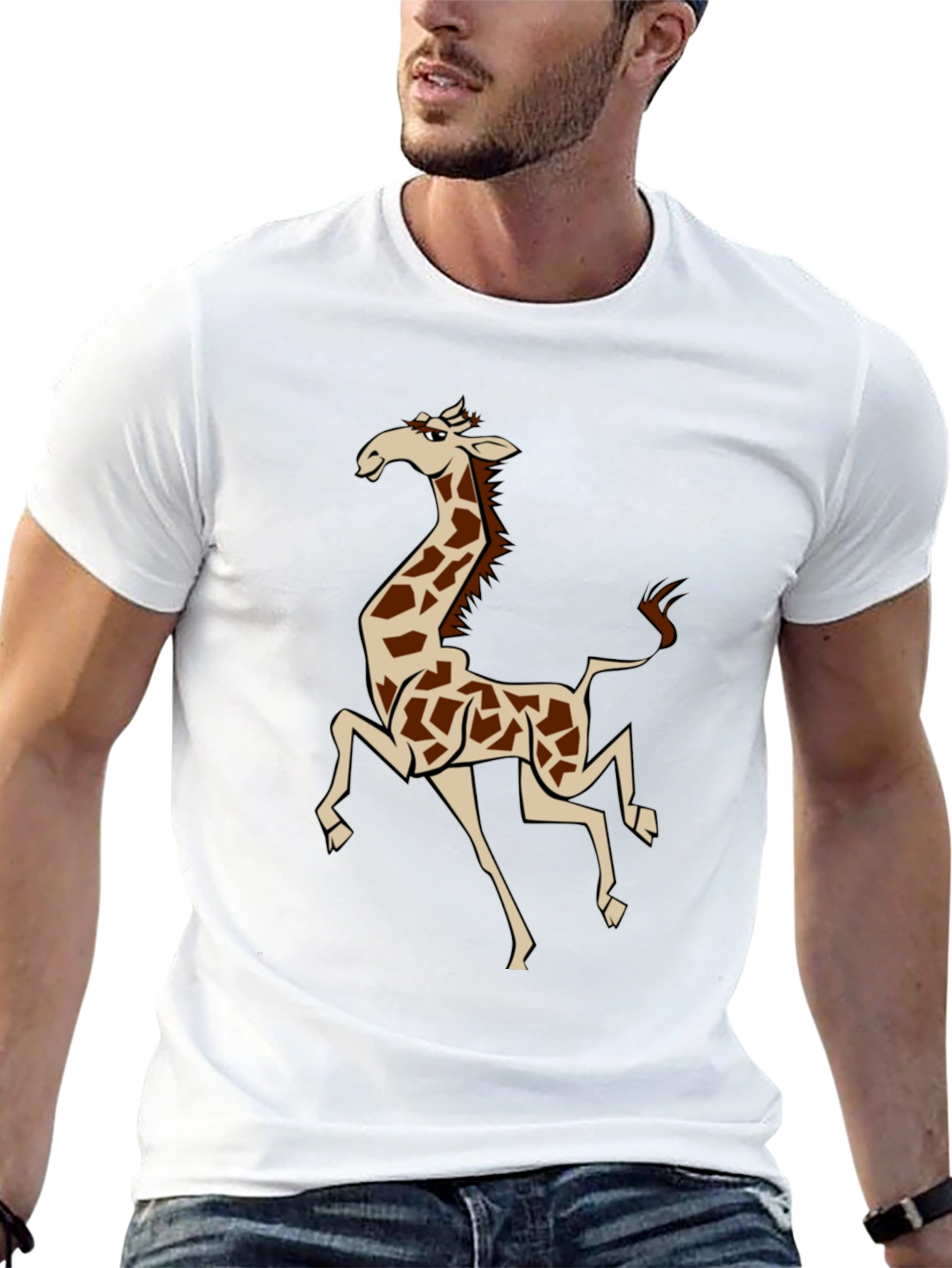 Cartoon Giraffe Graphic T-Shirt - Black