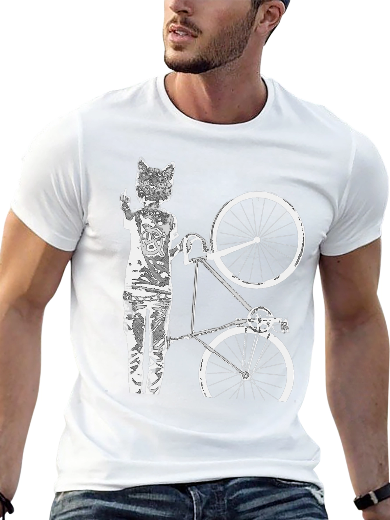 Cat Biker T-Shirt - Black Cotton Graphic Tee