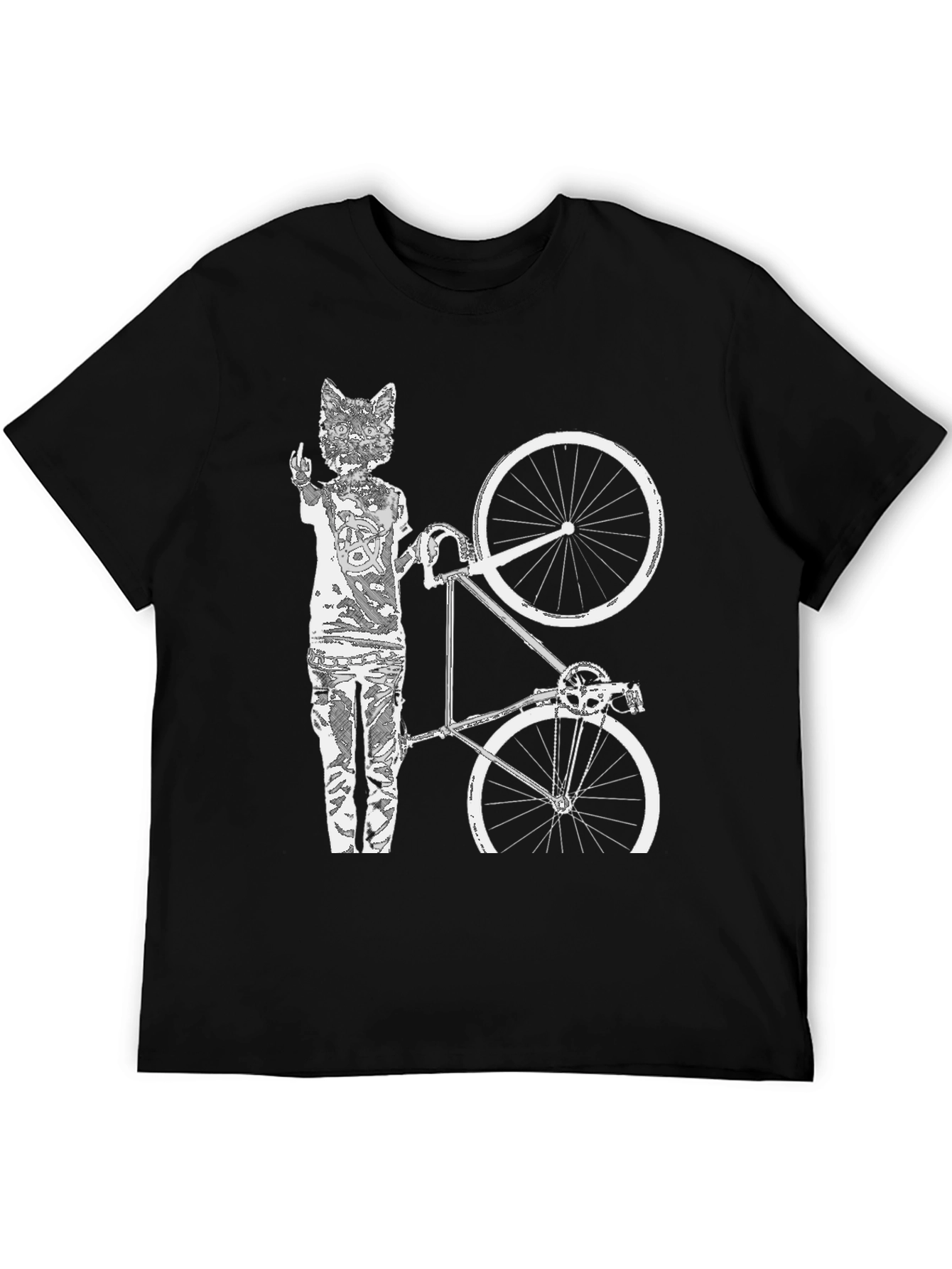 Cat Biker T-Shirt - Black Cotton Graphic Tee