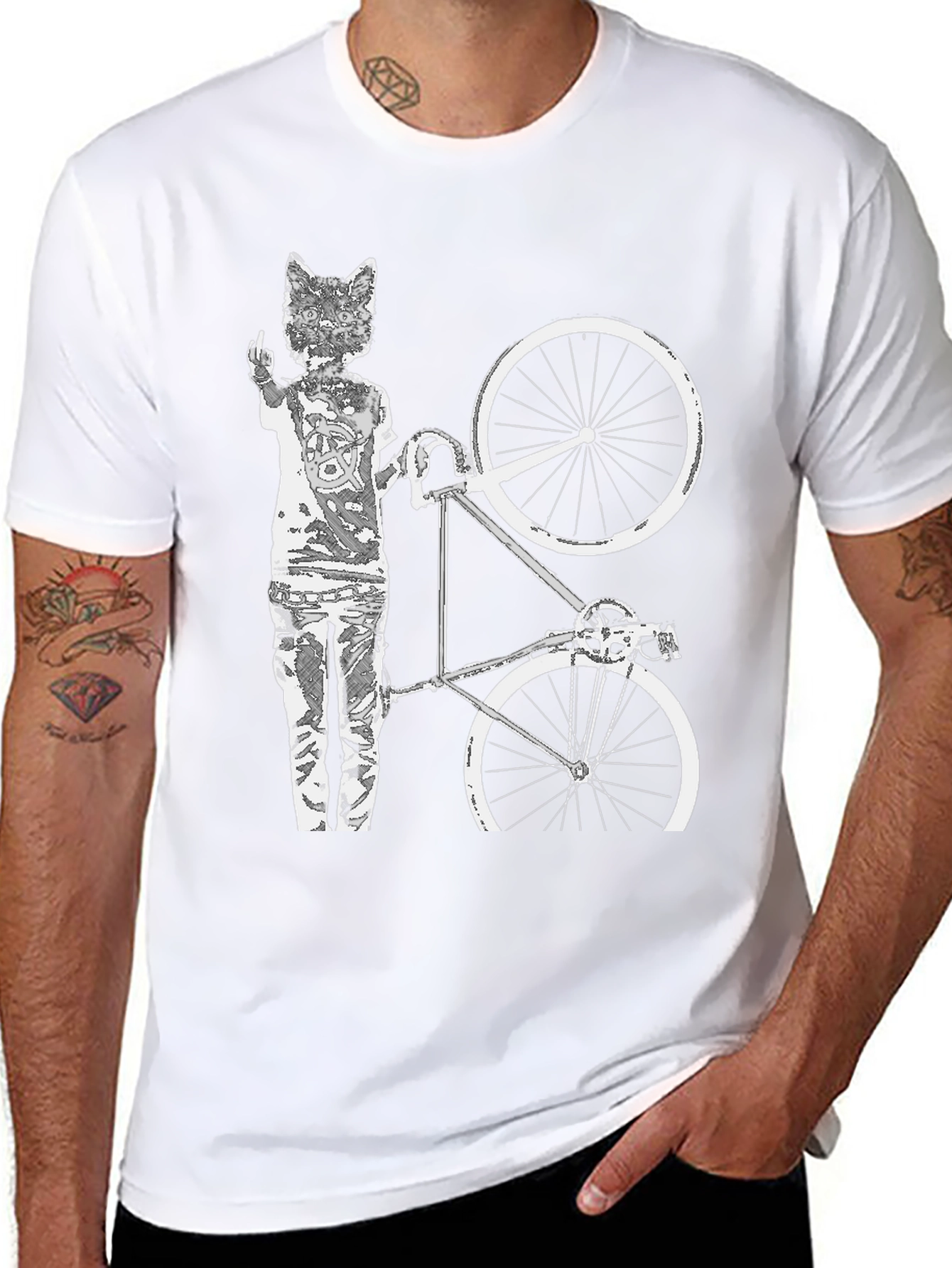 Cat Biker T-Shirt - Black Cotton Graphic Tee