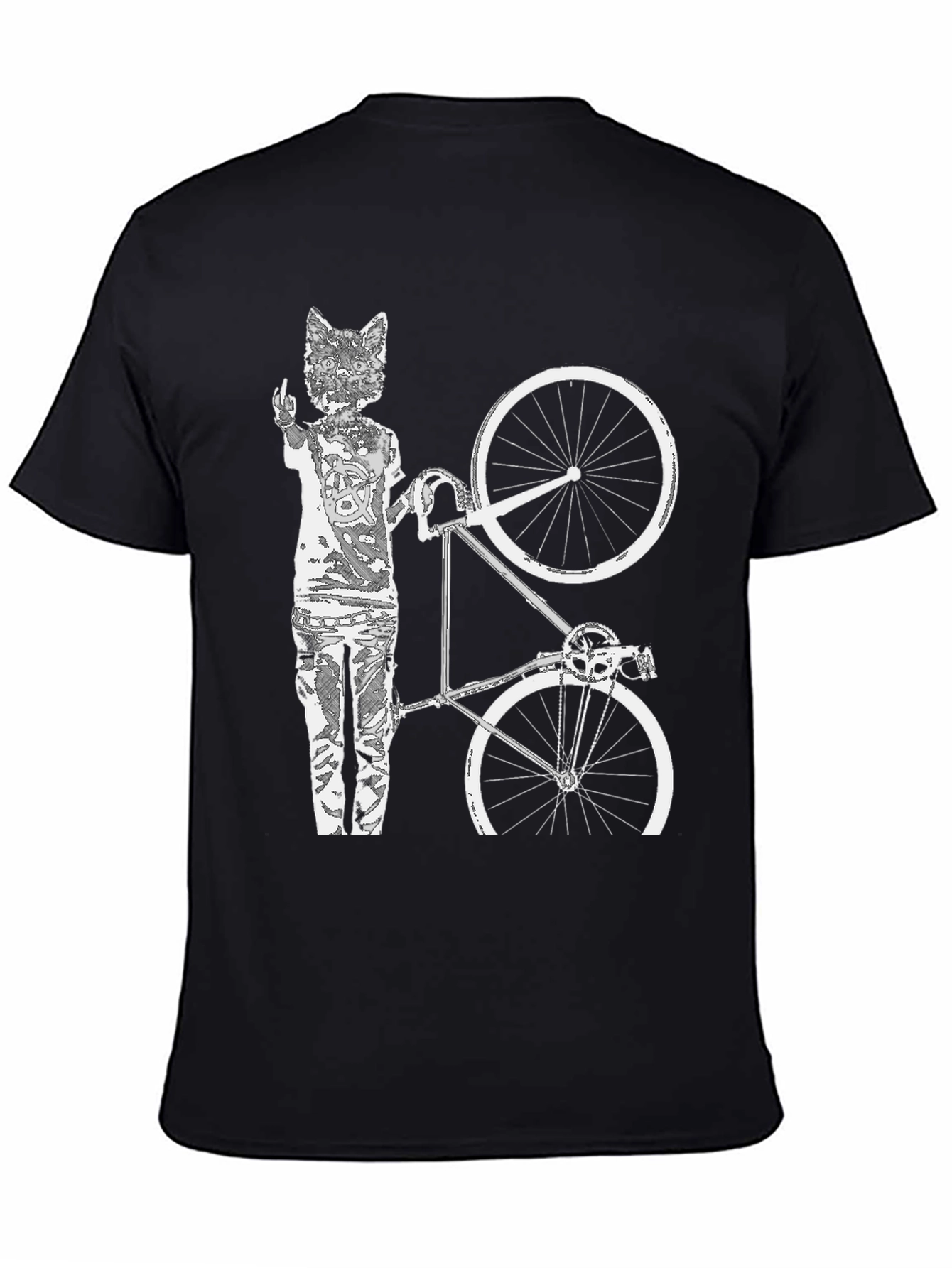 Cat Biker T-Shirt - Black Cotton Graphic Tee