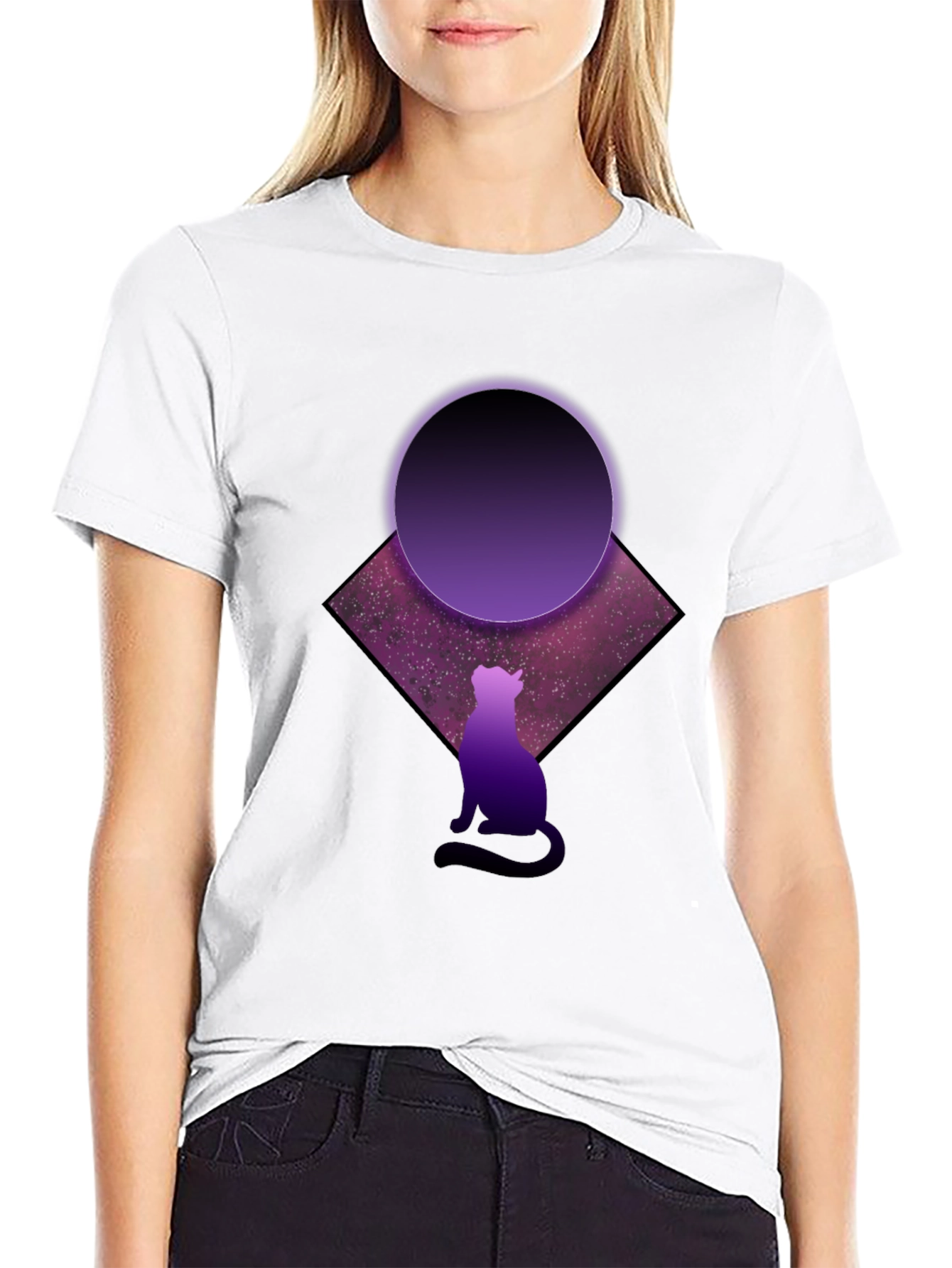 Cosmic Cat Black T-Shirt - Galaxy Design