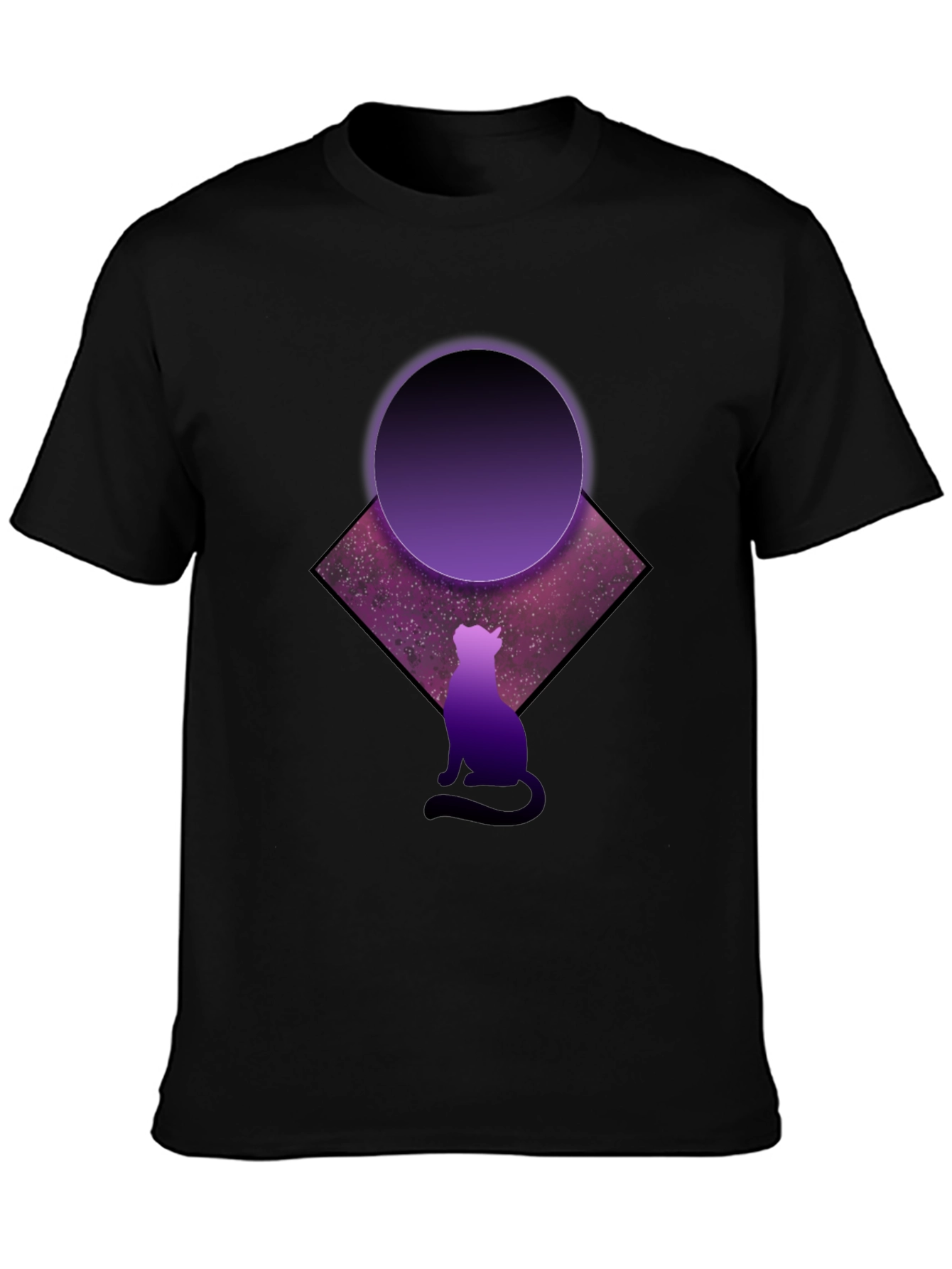 Cosmic Cat Black T-Shirt - Galaxy Design