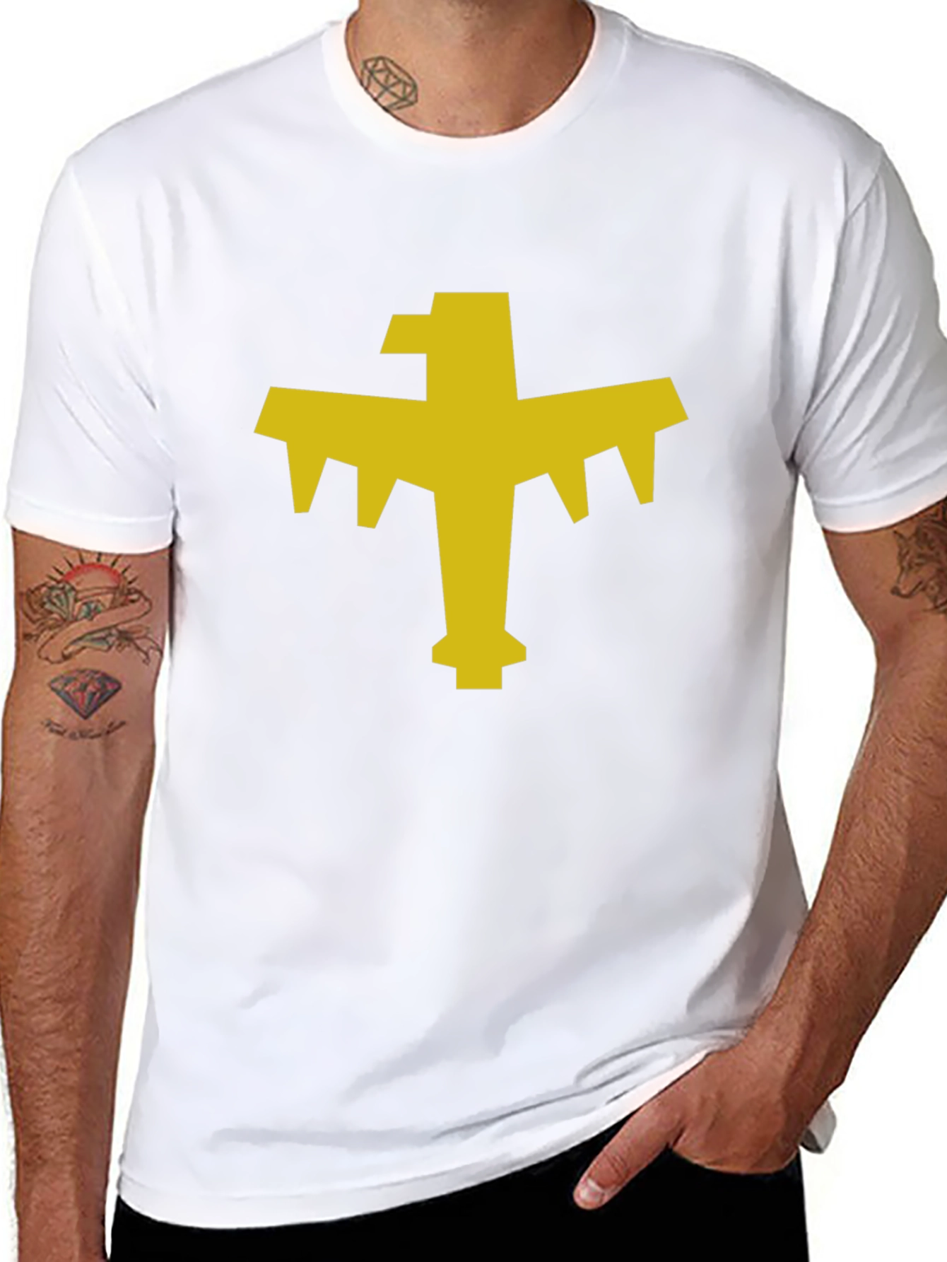 Geometric Bird Graphic Tee - Black Cotton Blend T-Shirt