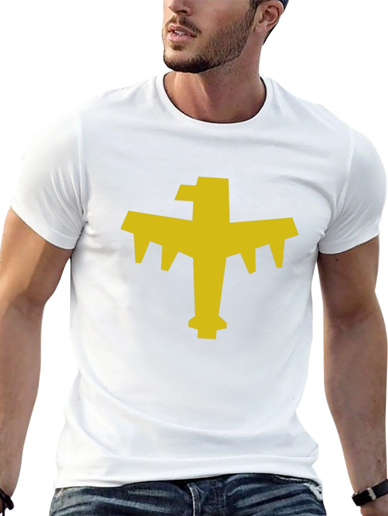 Geometric Bird Graphic Tee - Black Cotton Blend T-Shirt