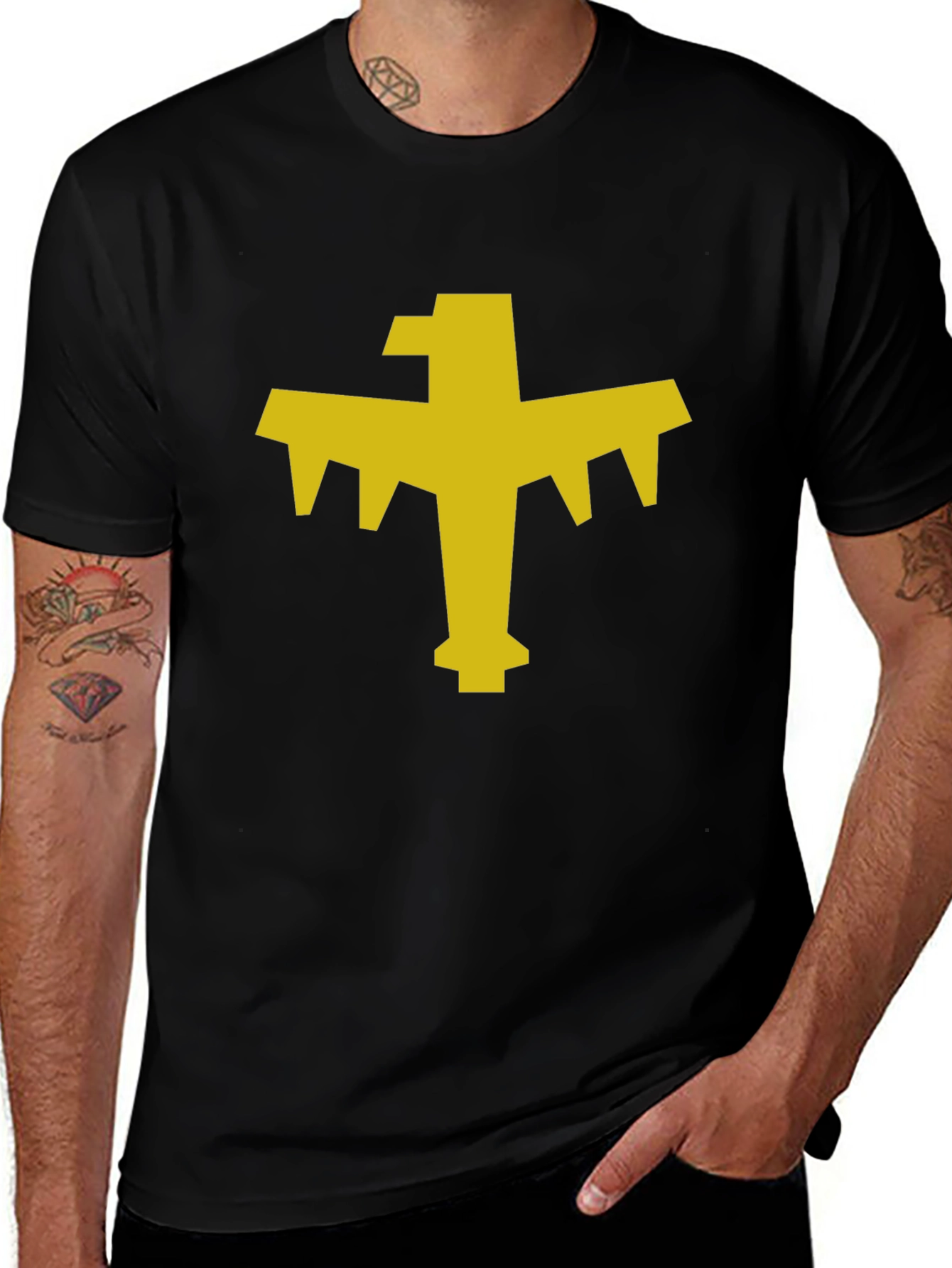 Geometric Bird Graphic Tee - Black Cotton Blend T-Shirt