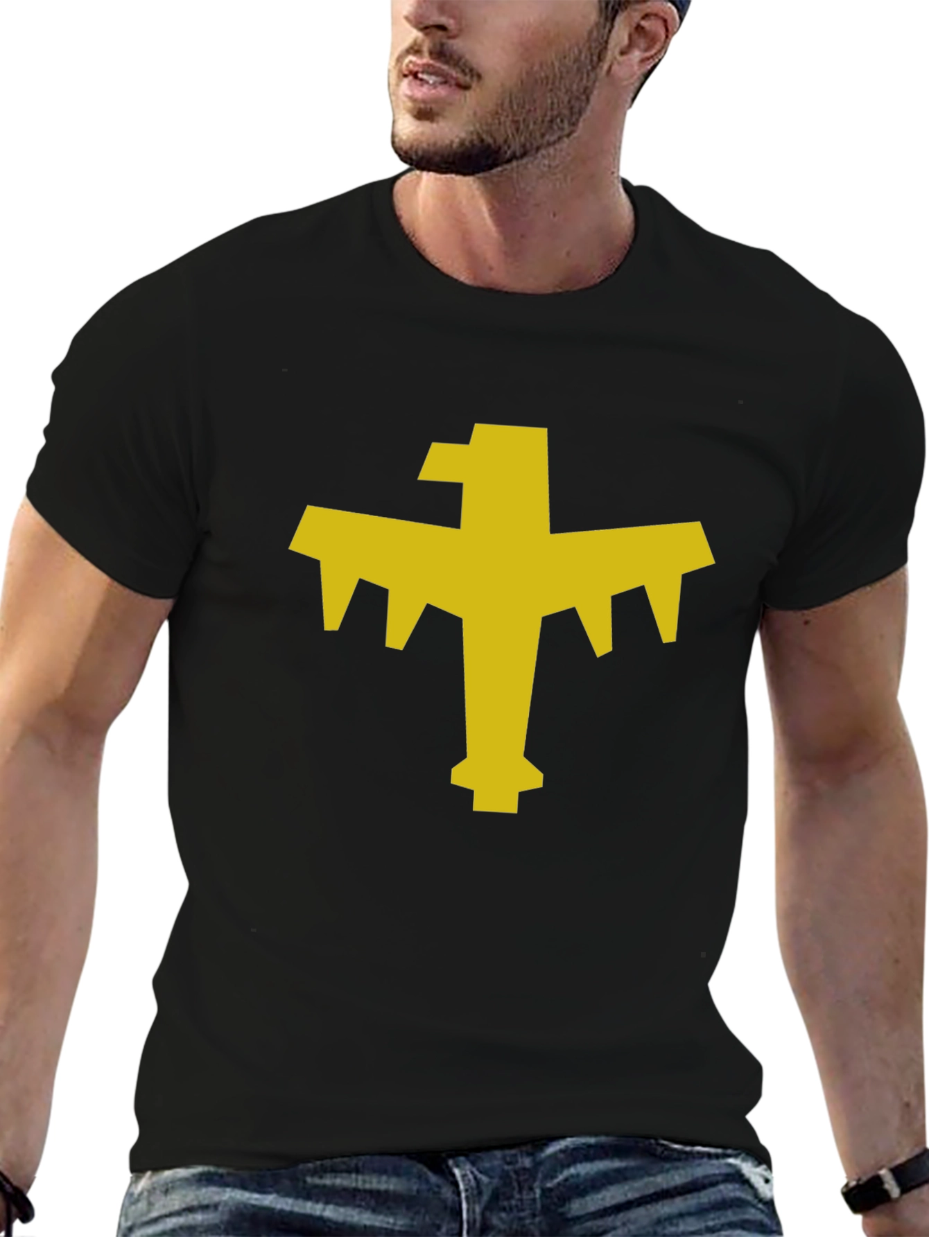 Geometric Bird Graphic Tee - Black Cotton Blend T-Shirt