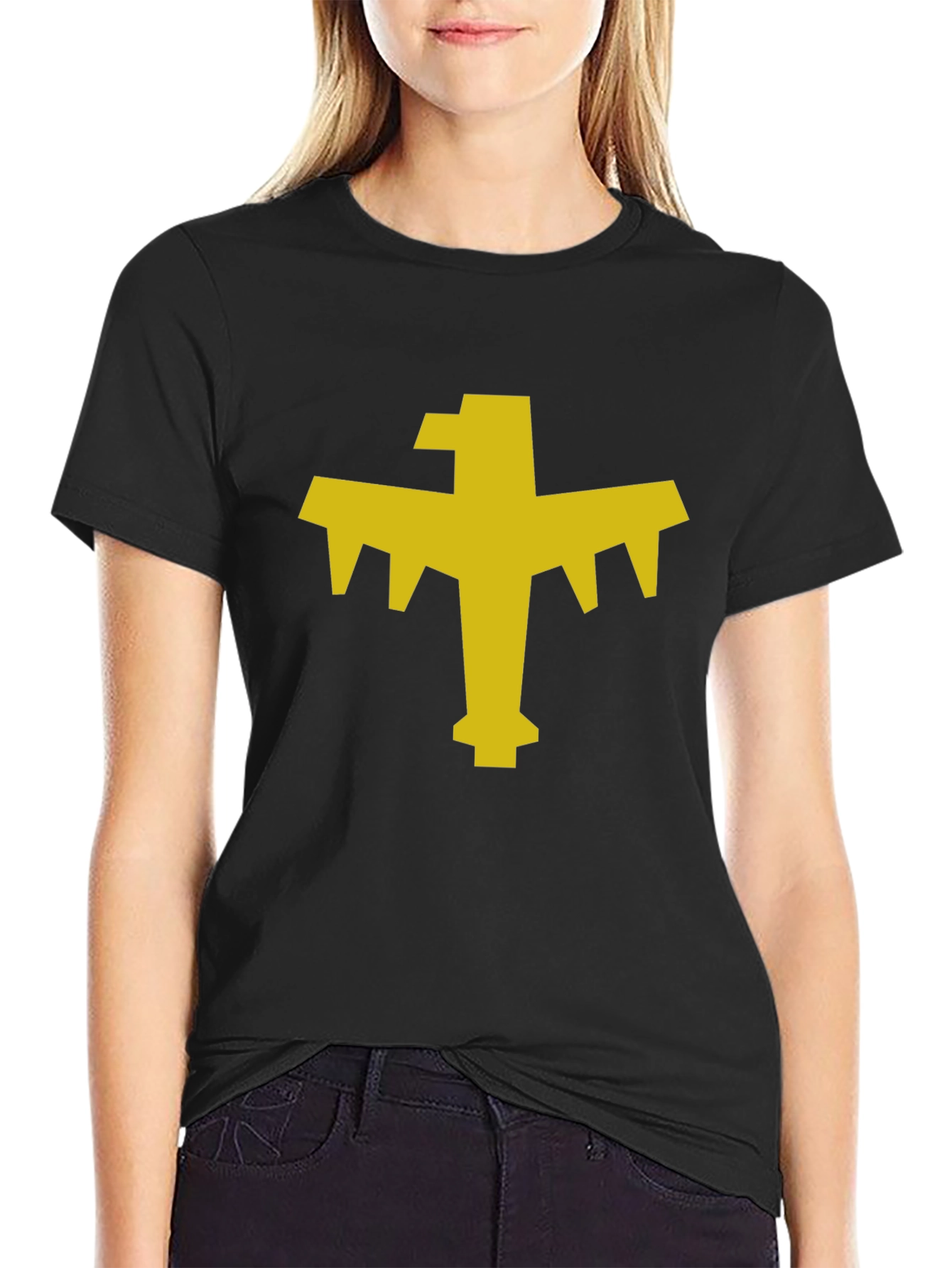 Geometric Bird Graphic Tee - Black Cotton Blend T-Shirt