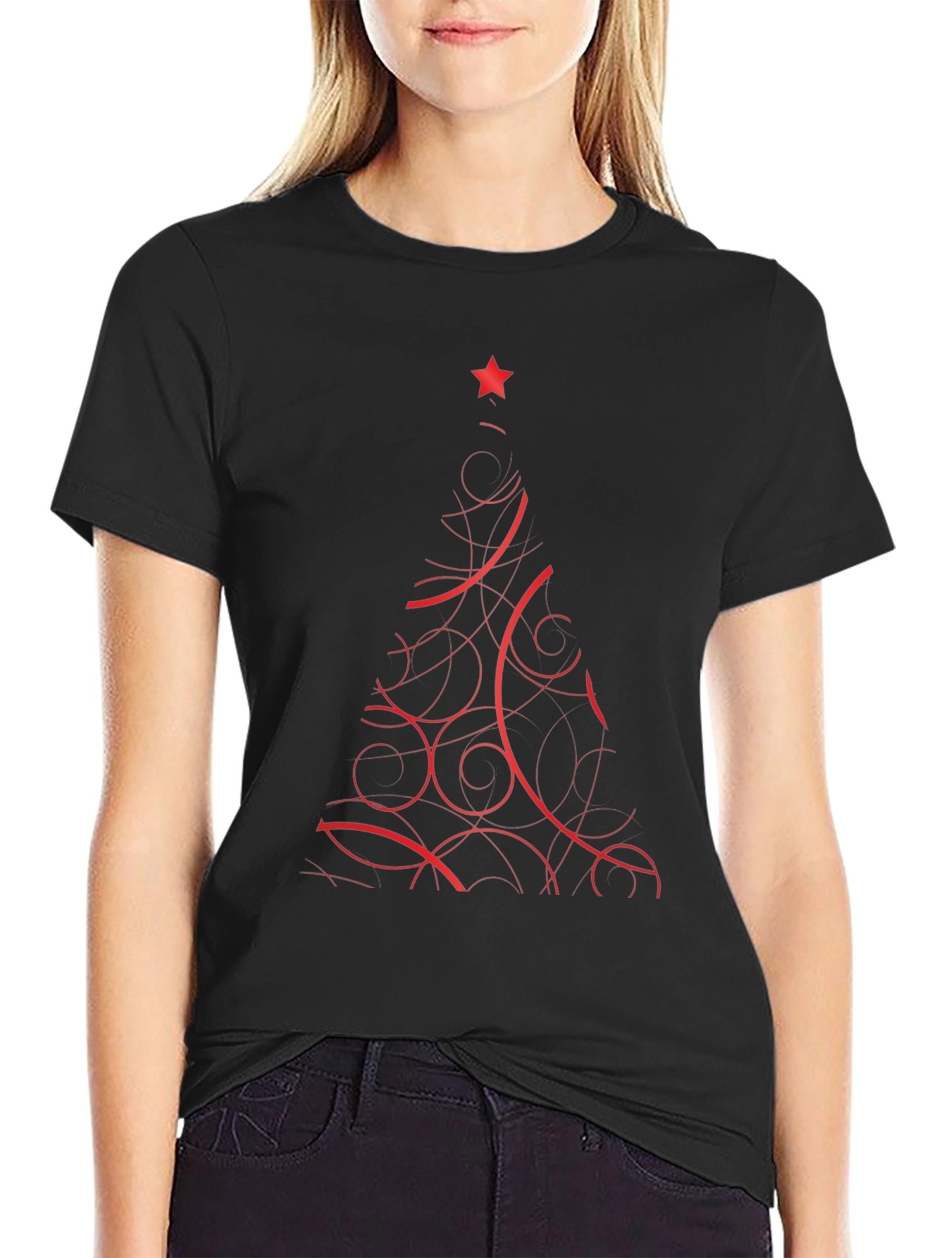Festive Christmas Tree Graphic Tee - Black
