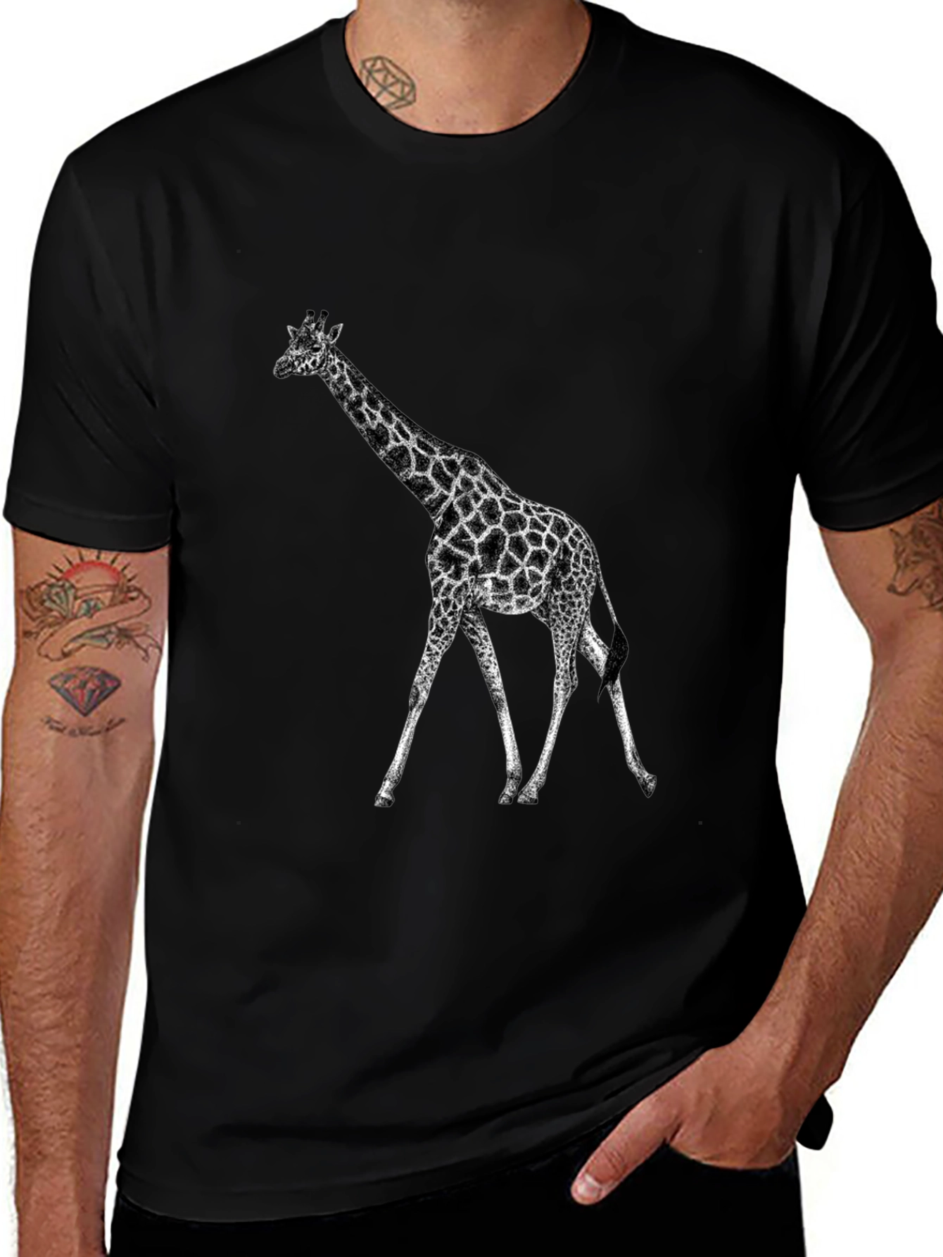 Giraffe Graphic Tee - Black Casual T-Shirt