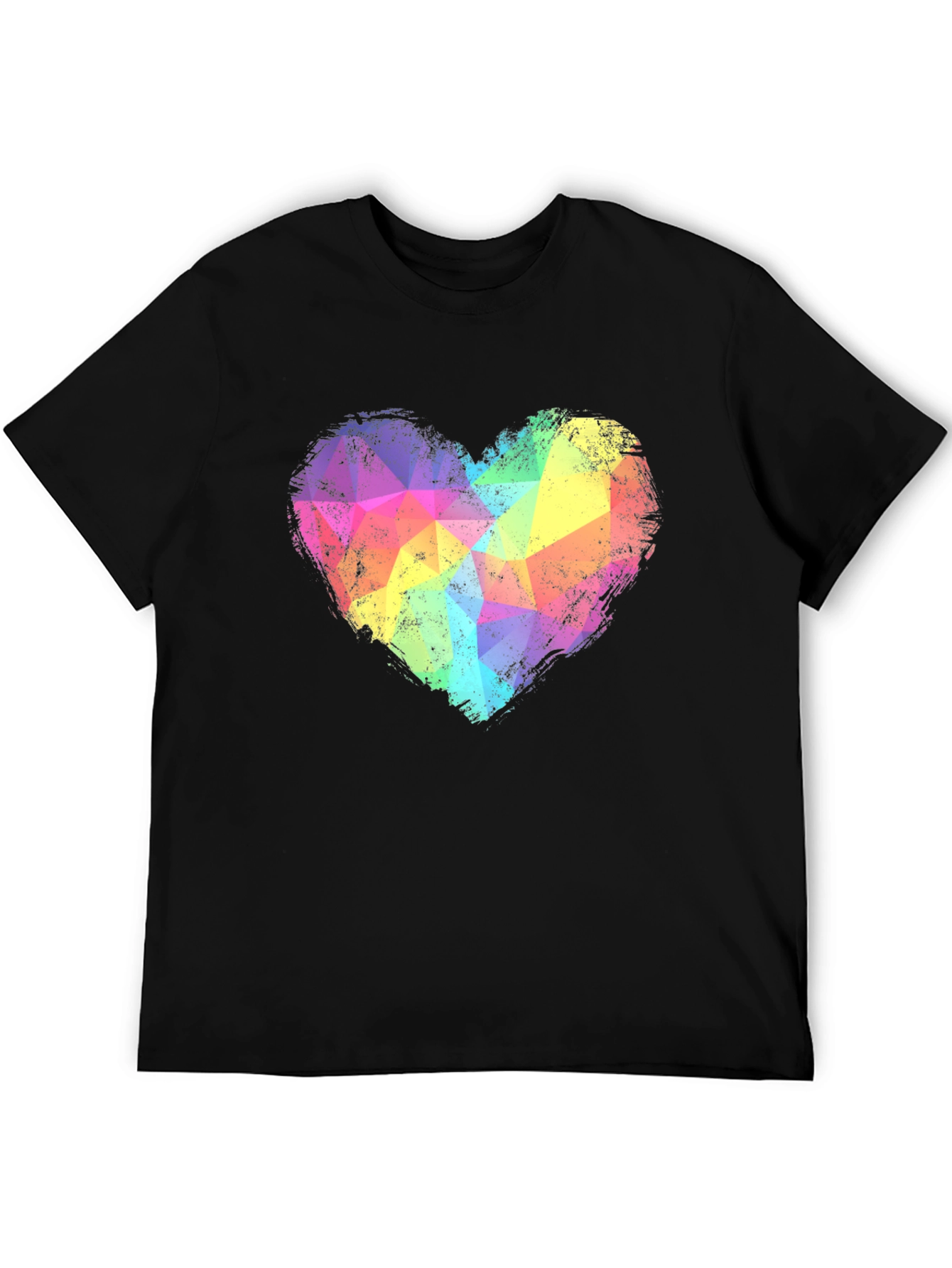 Rainbow Geometric Heart Graphic Tee - Black
