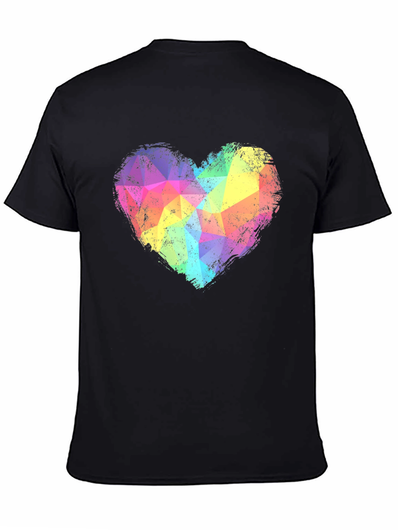Rainbow Geometric Heart Graphic Tee - Black