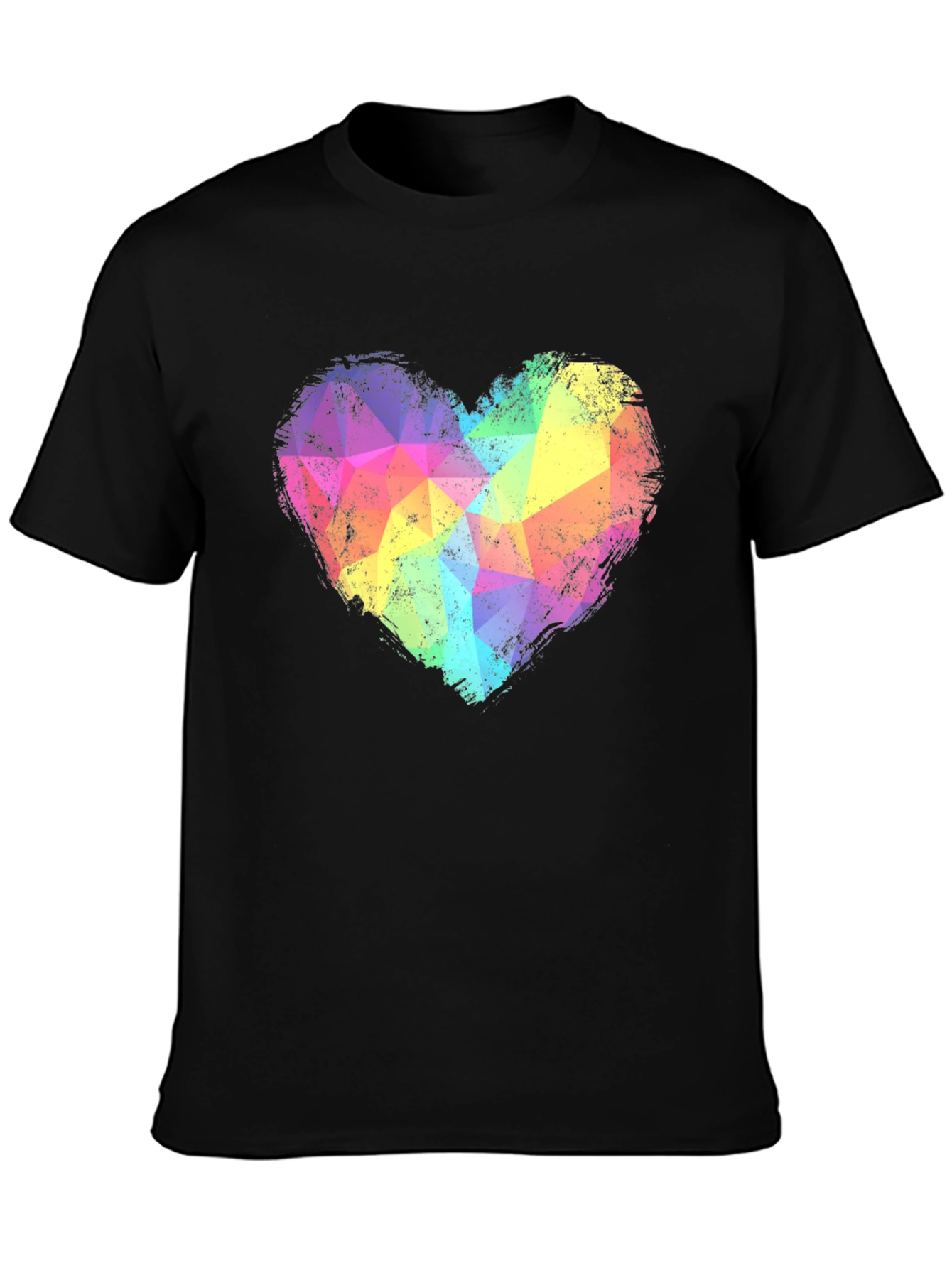Rainbow Geometric Heart Graphic Tee - Black