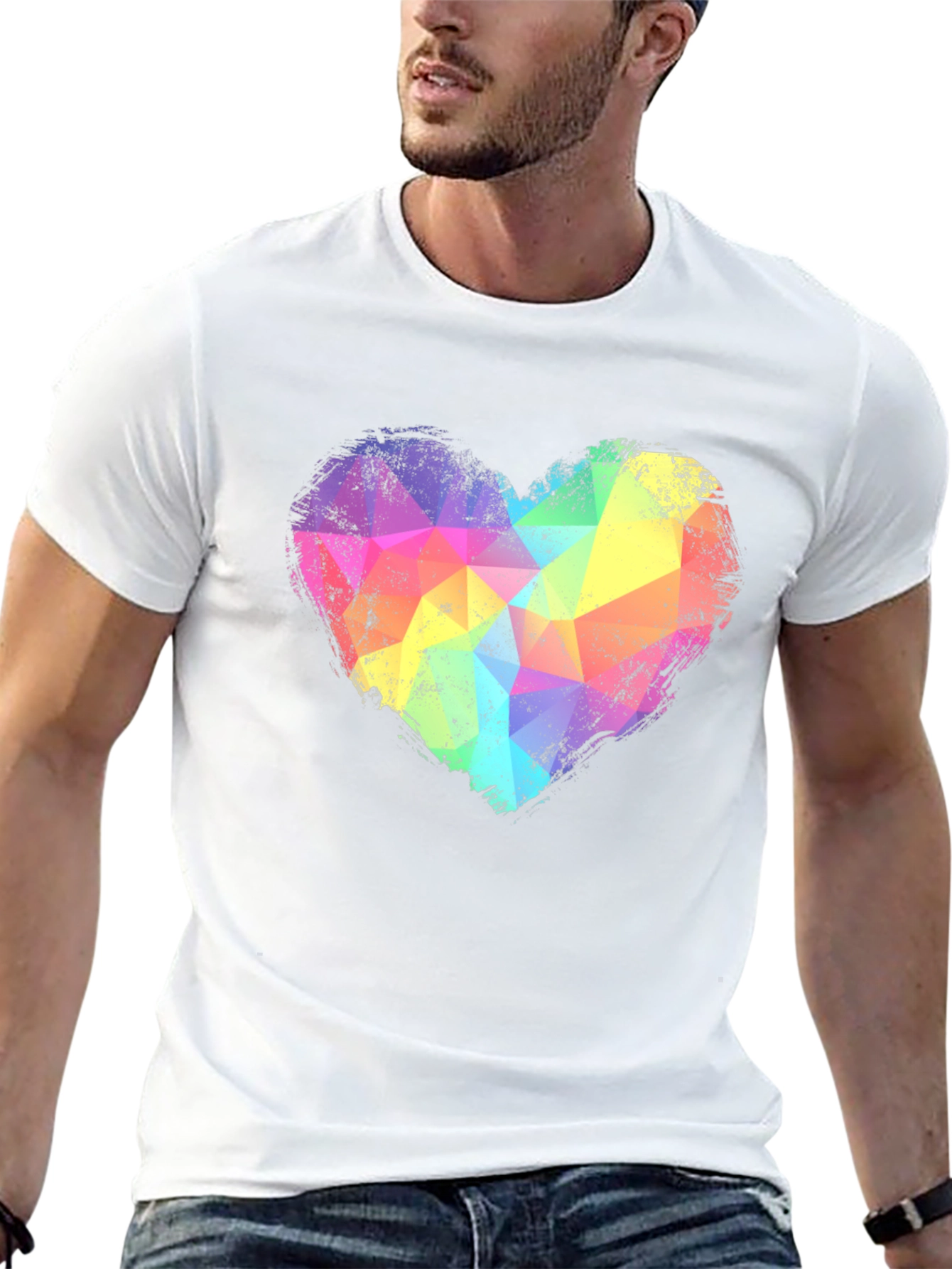 Rainbow Geometric Heart Graphic Tee - Black