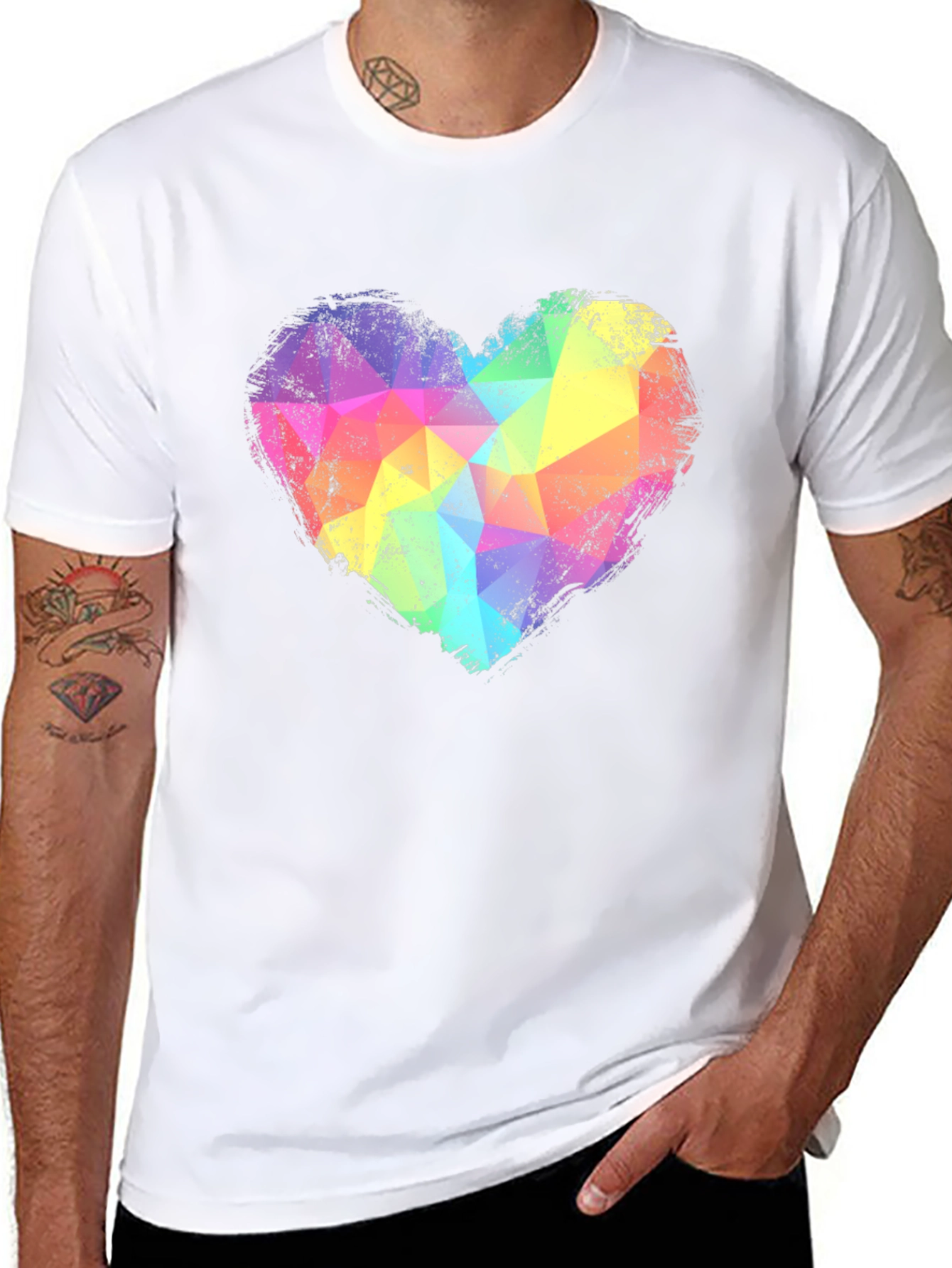 Rainbow Geometric Heart Graphic Tee - Black