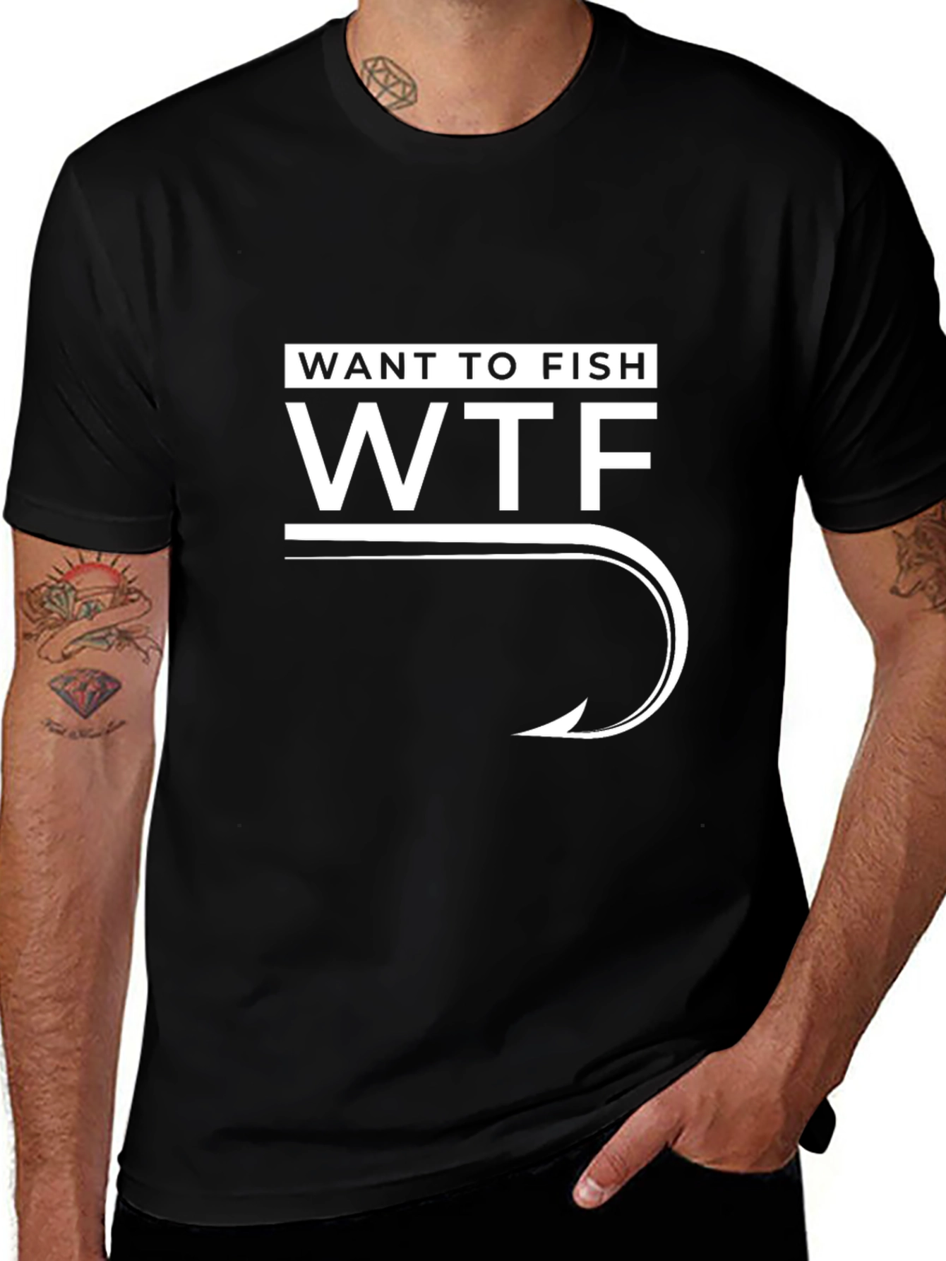 WTF Want to Fish T-Shirt - Fishing Hook Design