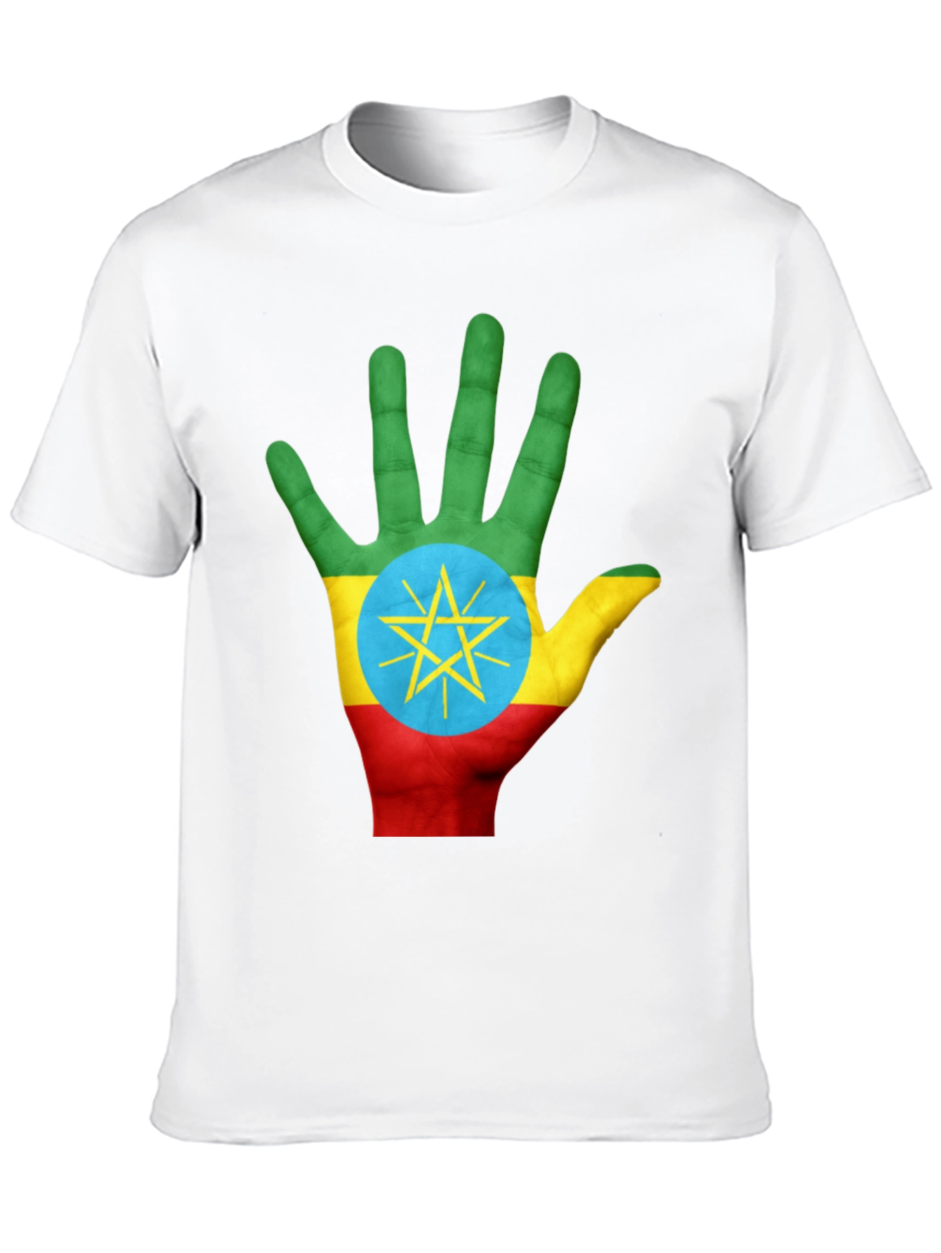 Ethiopia Flag Hand Print Black T-Shirt