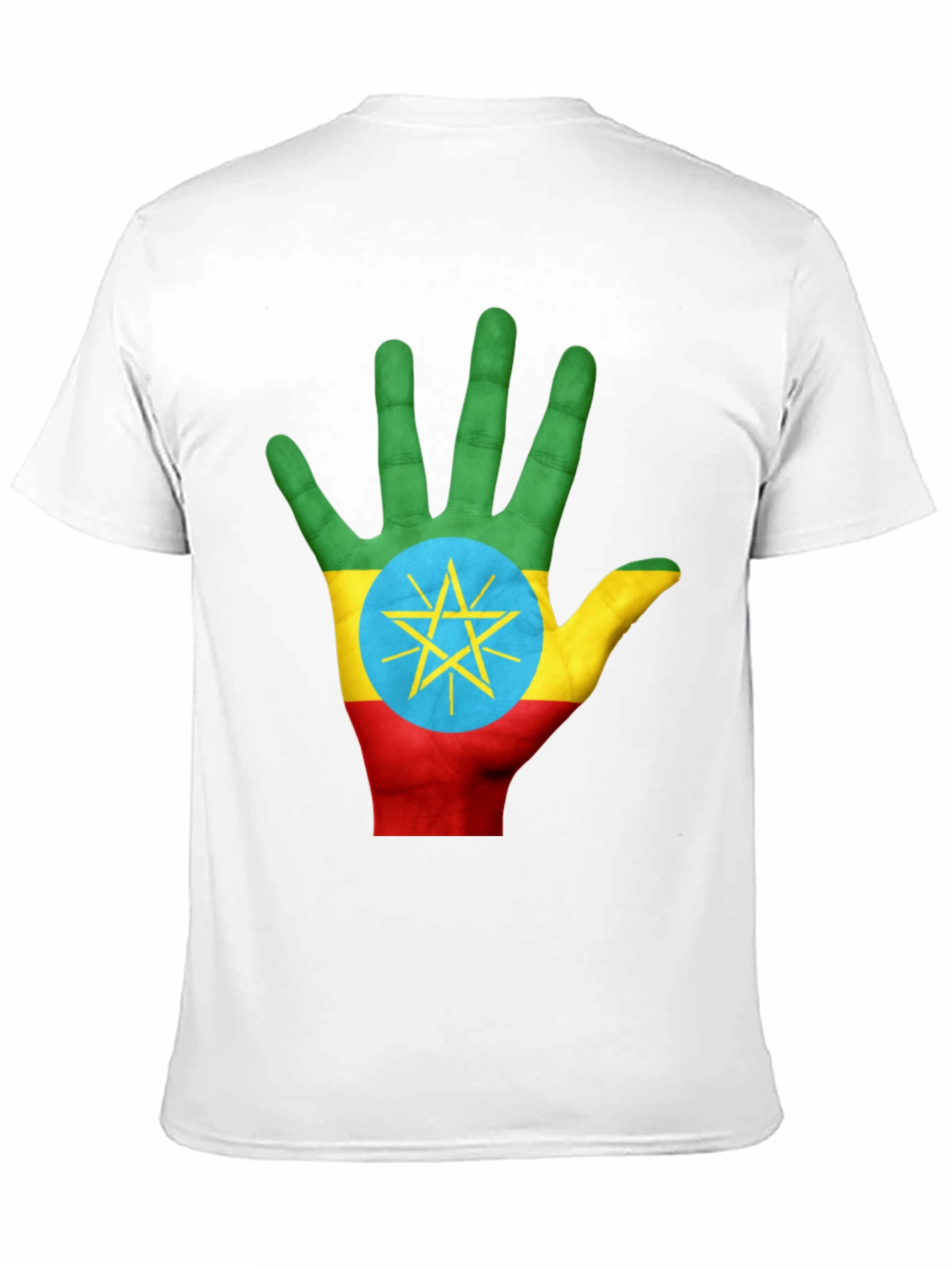 Ethiopia Flag Hand Print Black T-Shirt
