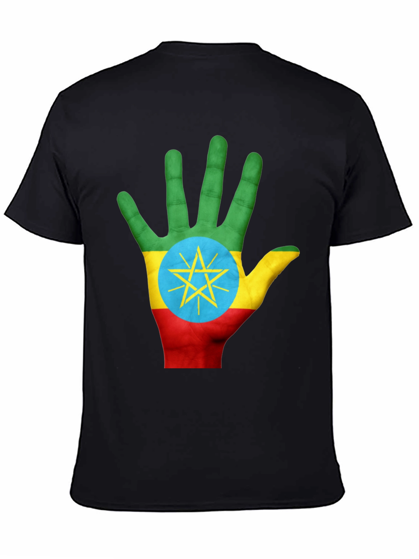 Ethiopia Flag Hand Print Black T-Shirt