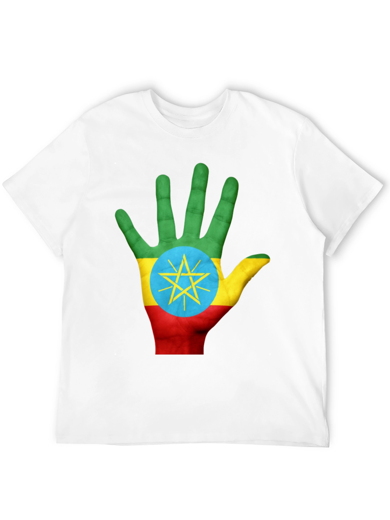 Ethiopia Flag Hand Print Black T-Shirt