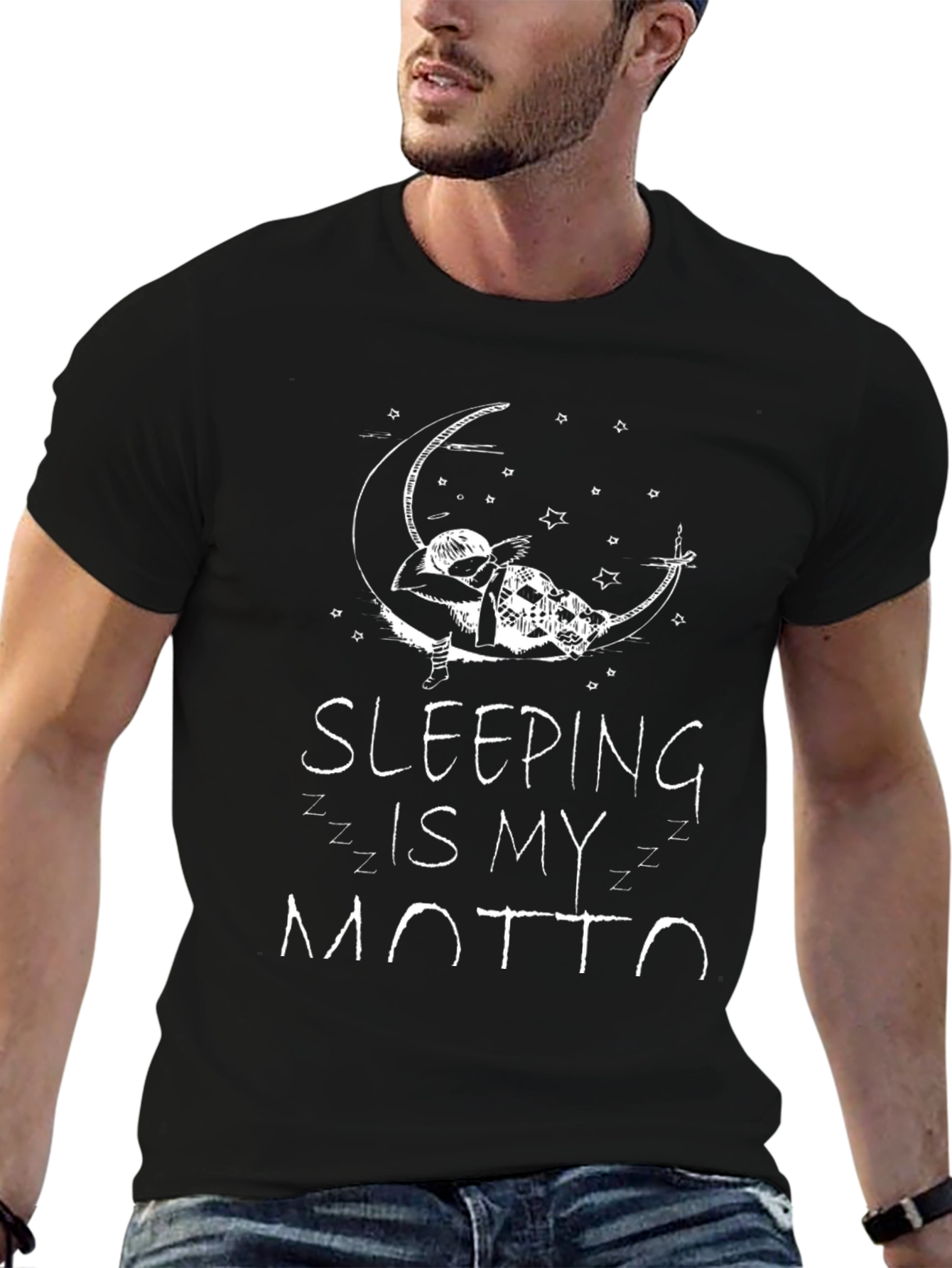 Sleeping is My Motto Black Graphic Tee