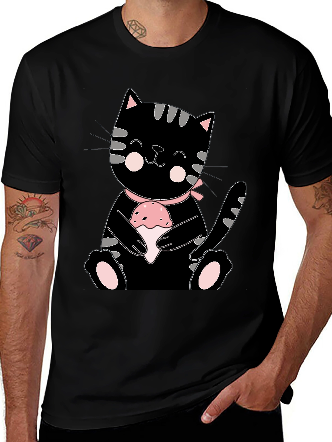 Cute Kitten Holding Cupcake Graphic T-Shirt