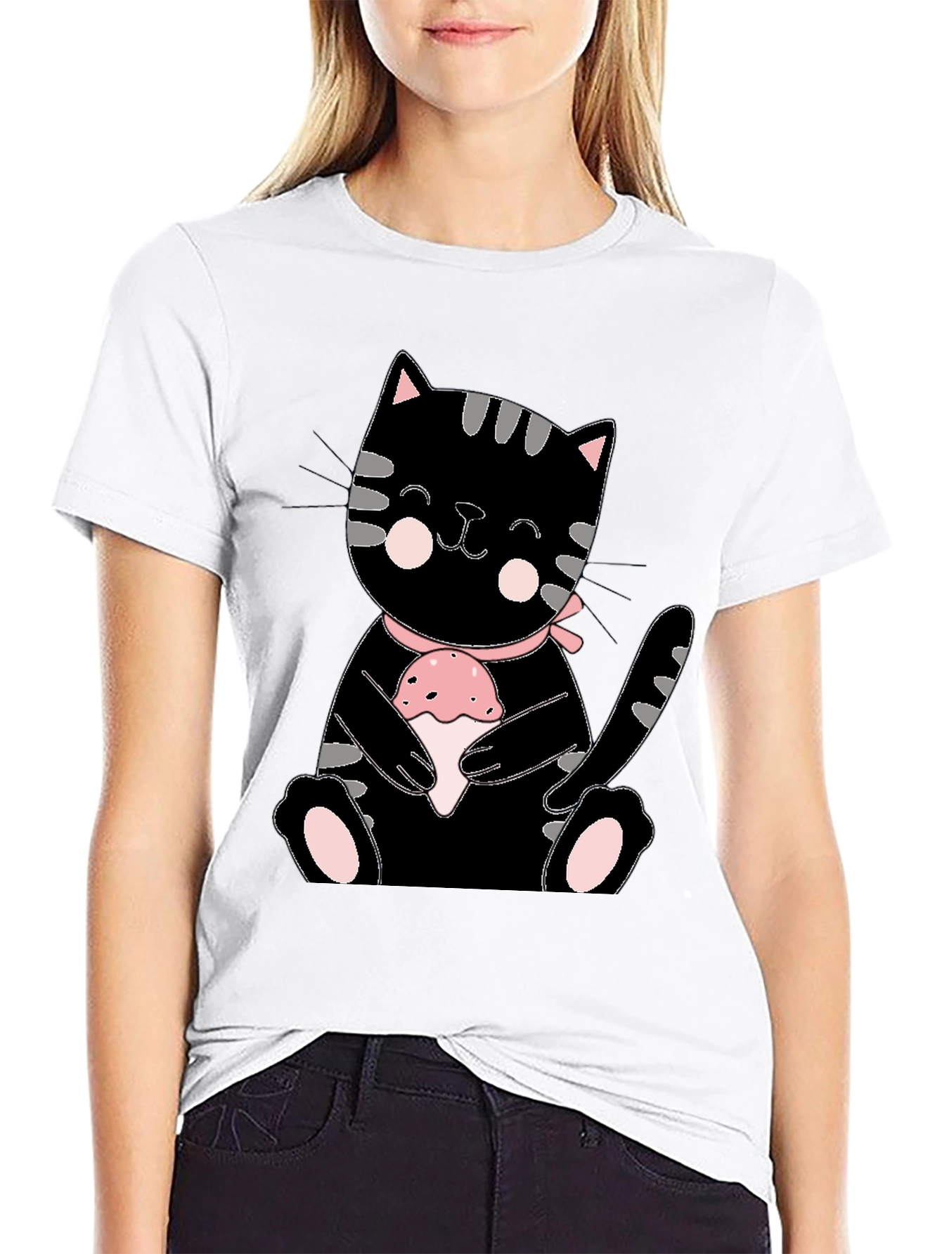 Cute Kitten Holding Cupcake Graphic T-Shirt