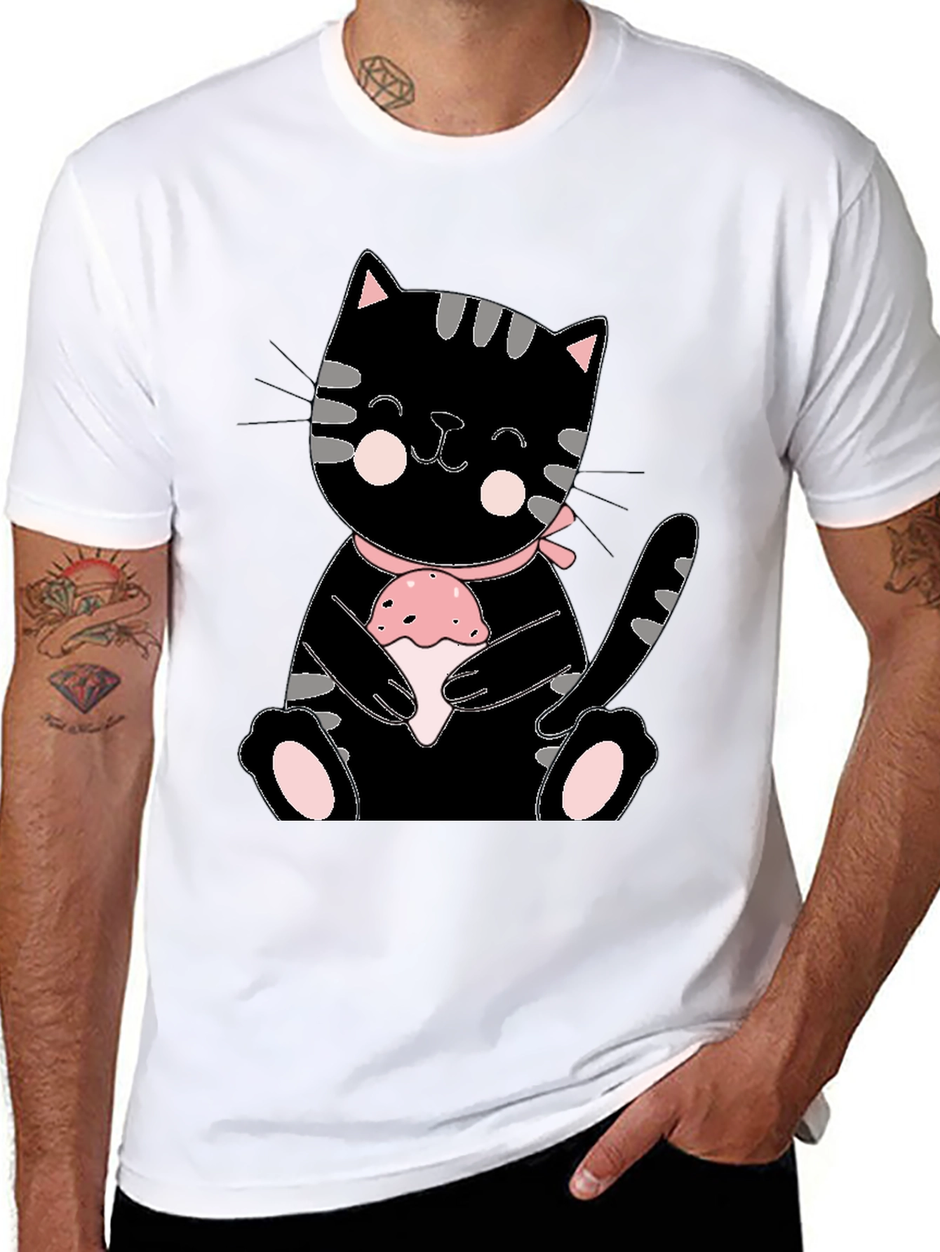 Cute Kitten Holding Cupcake Graphic T-Shirt