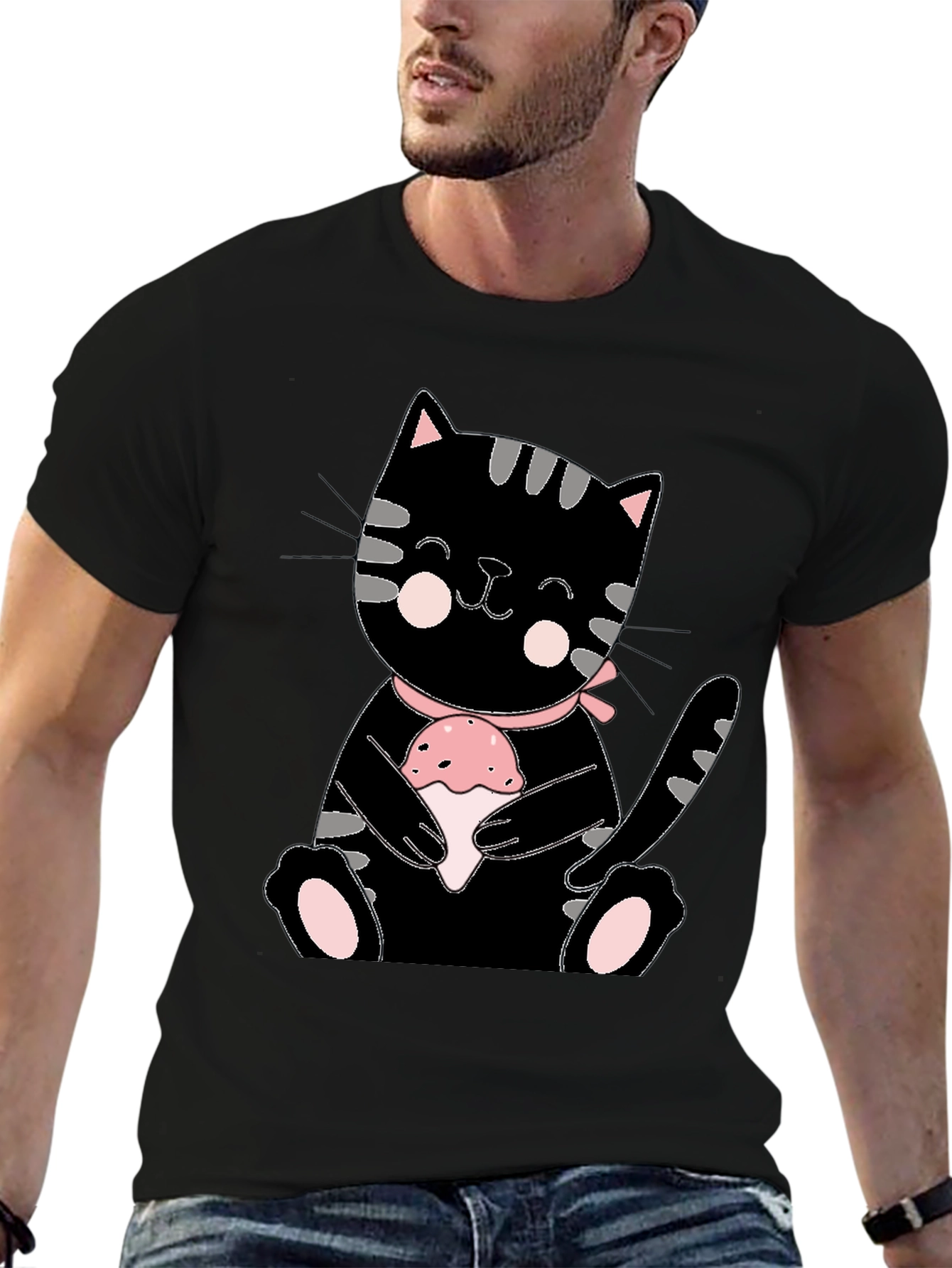 Cute Kitten Holding Cupcake Graphic T-Shirt