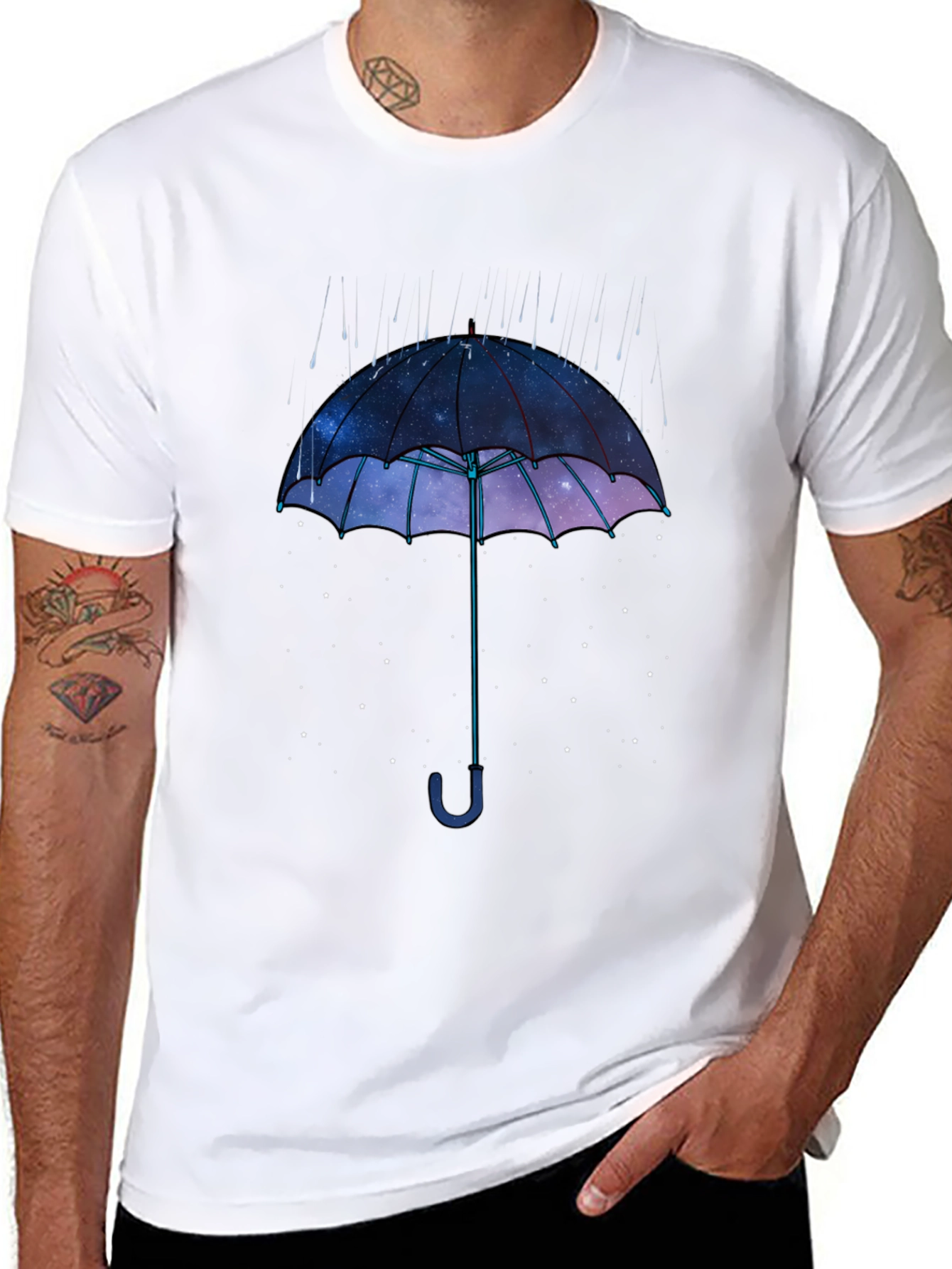 Galaxy Umbrella Graphic Tee - Unique Starry Sky Design