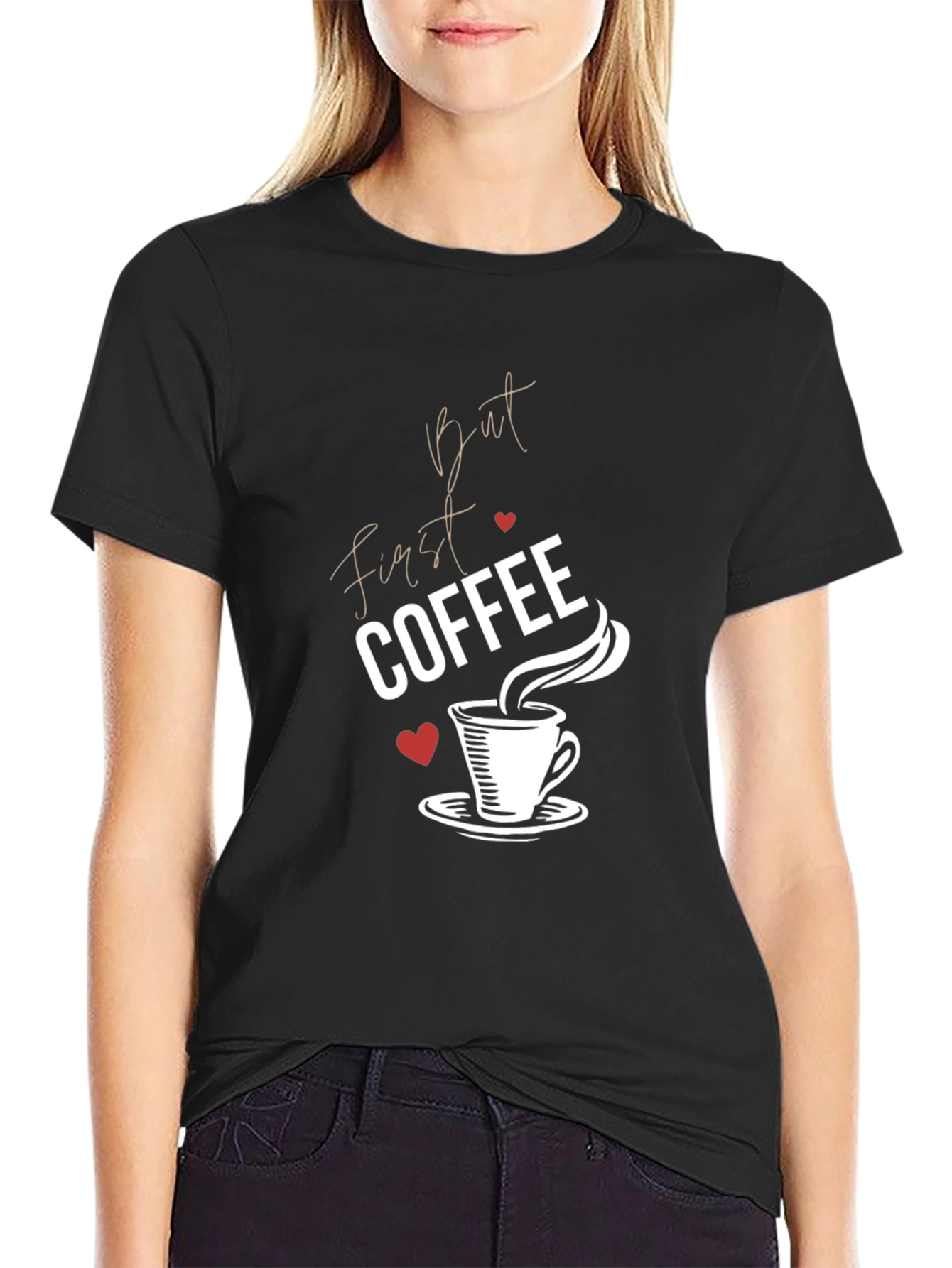 But First Coffee Graphic Tee - Black Cotton T-Shirt