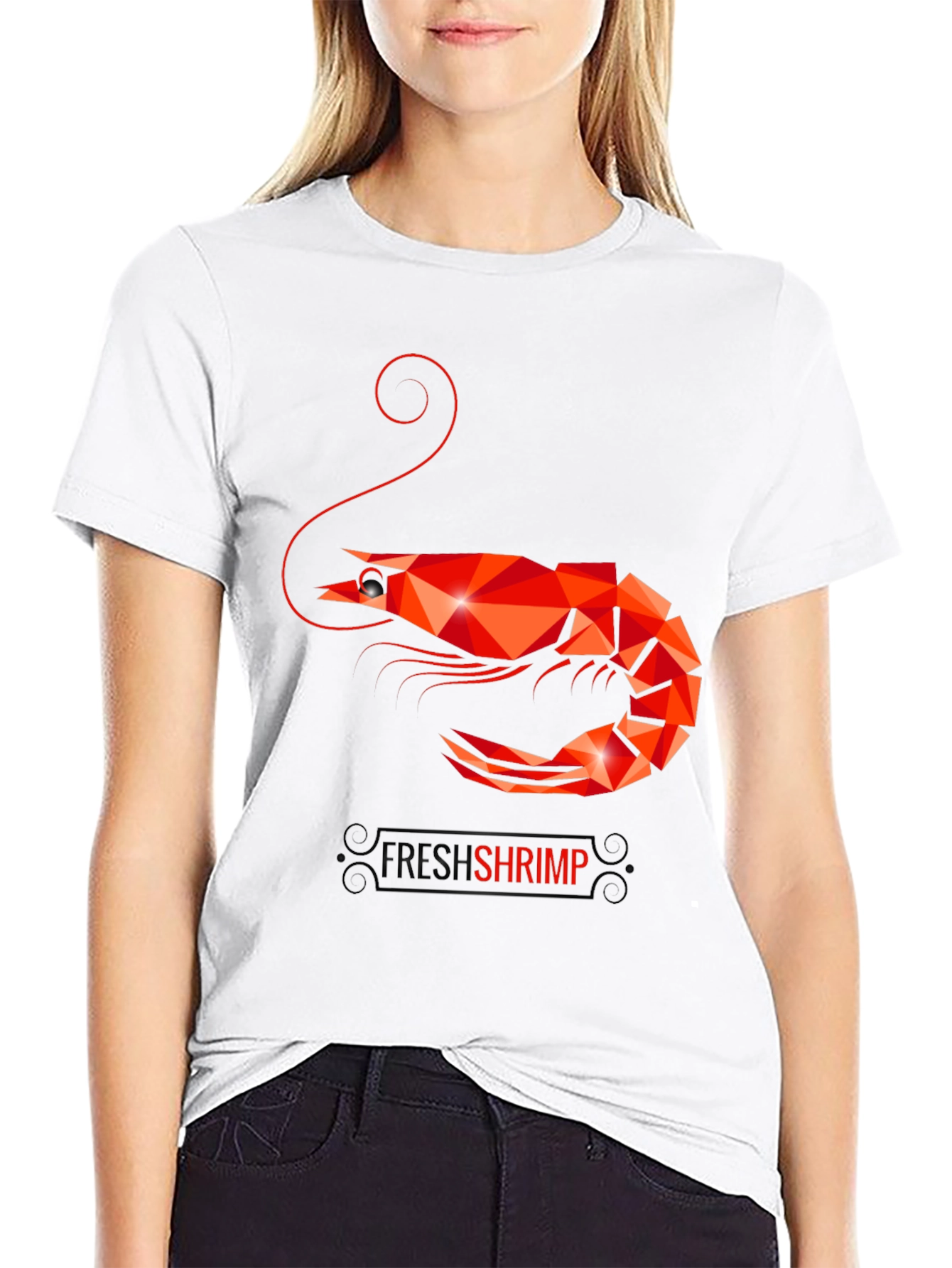 Geometric Shrimp Graphic T-Shirt - Quirky Seafood Design
