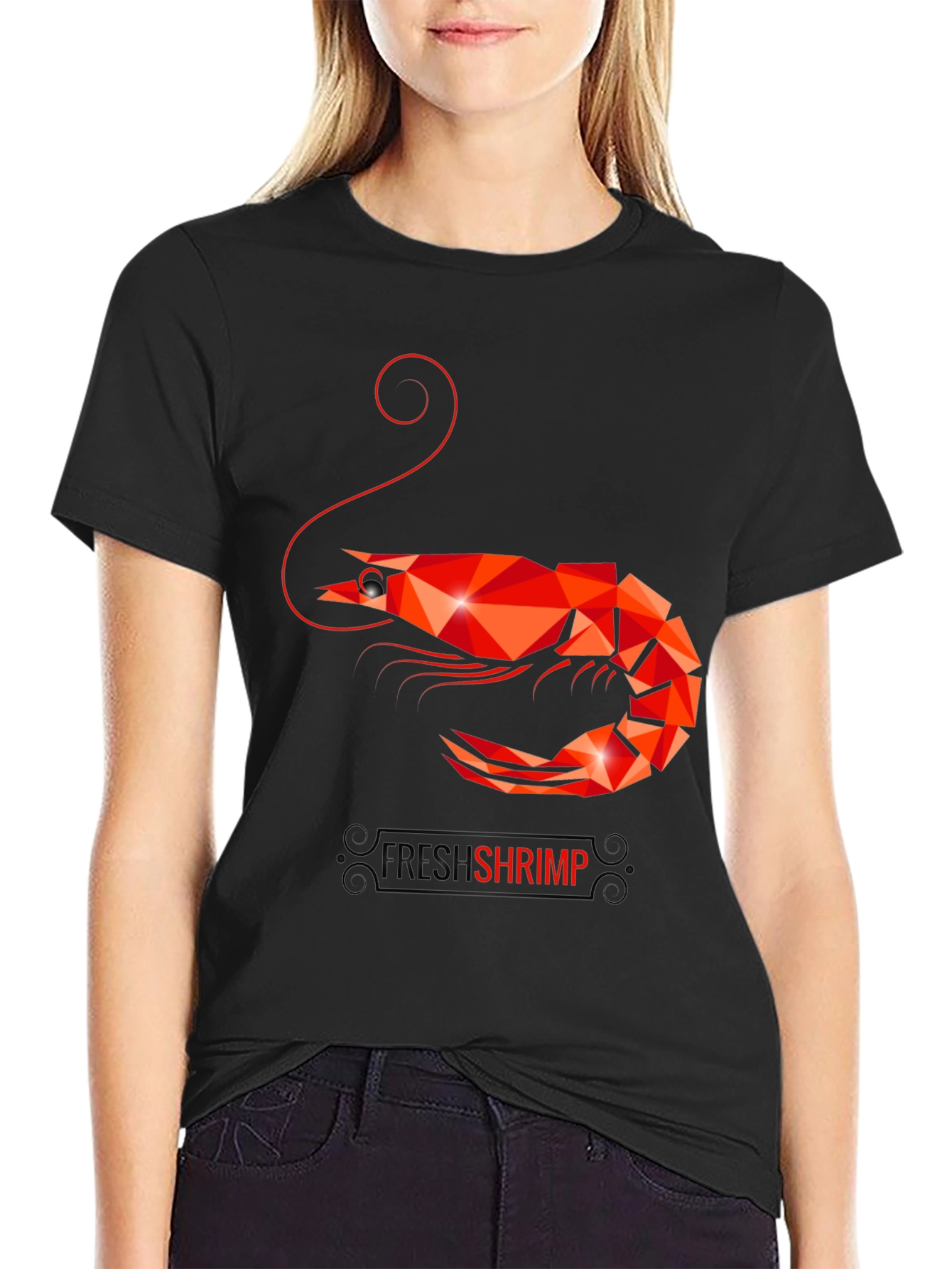 Geometric Shrimp Graphic T-Shirt - Quirky Seafood Design